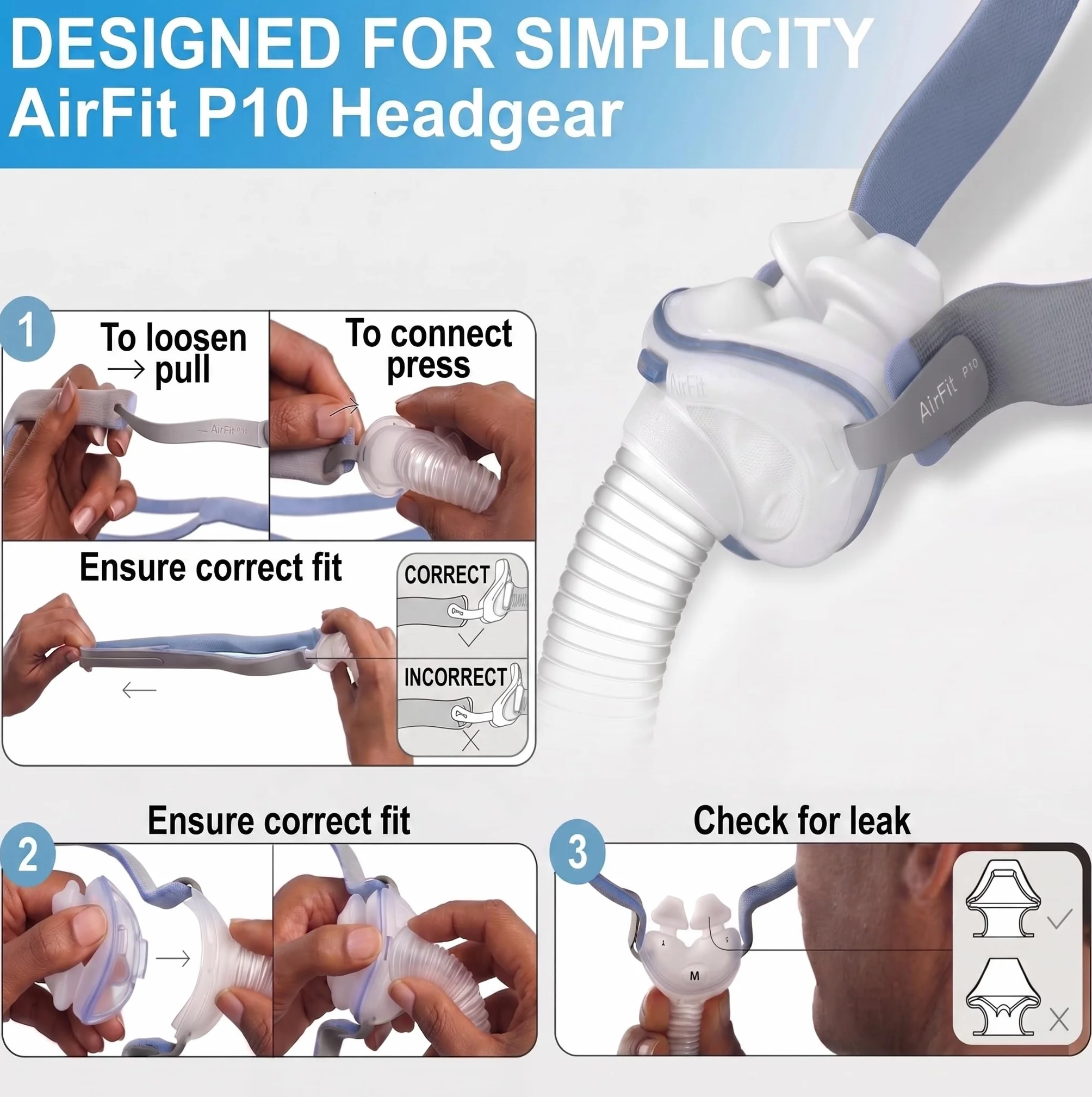 Pasek na Głowę Kompatybilny z Maską ResMed AirFit P10 - Uprząż CPAP dla Maski na Poduszkę (Maska Nie Jest Dołączona)