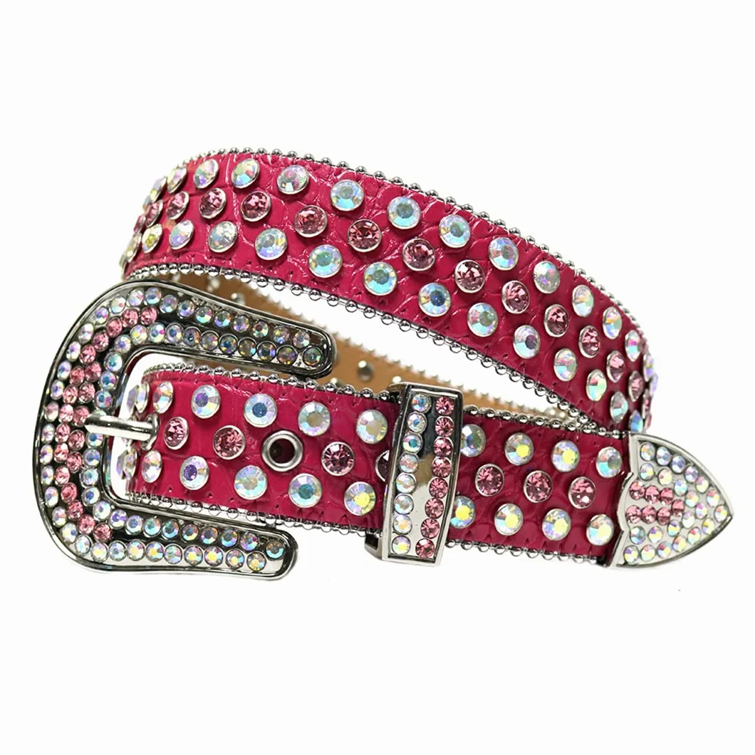Różowy kryształ górski pasek damski męski jakość kryształ ćwiekowany pasek mężczyzna kobiety Ceinture Femme Cinto De strass do dżinsów deeratywna róża czerwony 116 cm