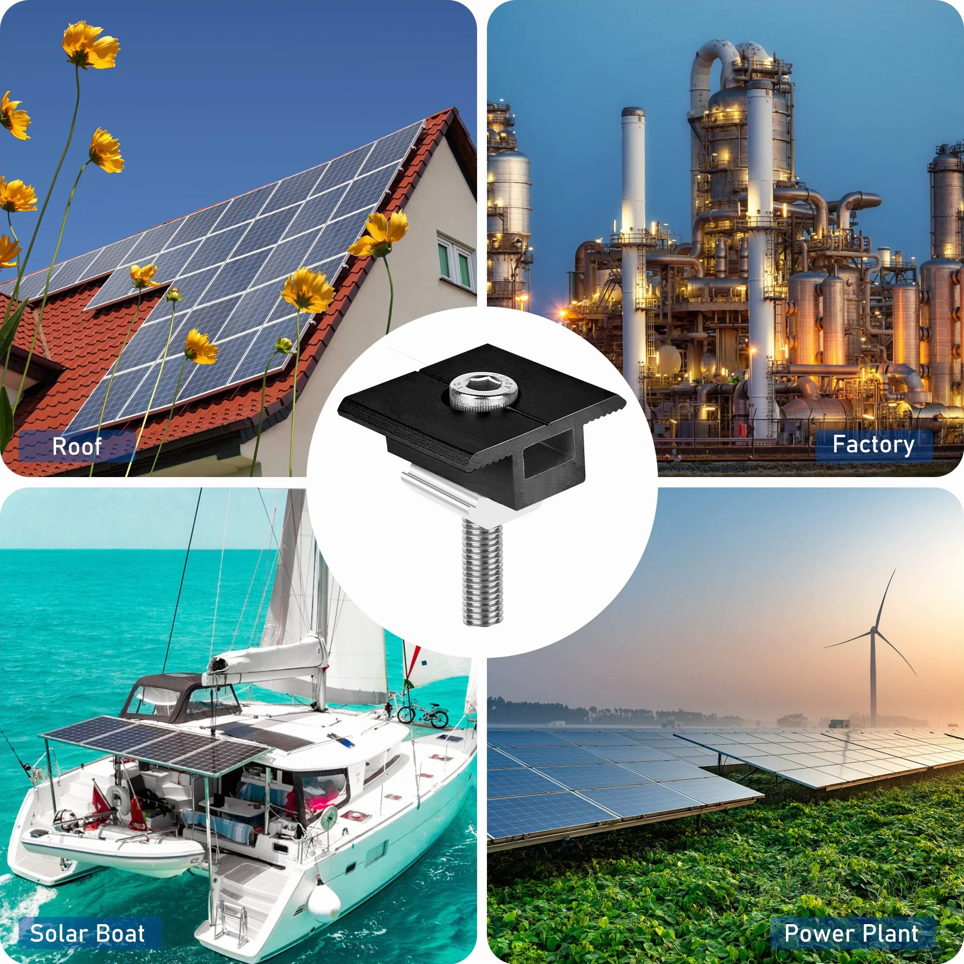 Uchwyt do modułu solarnego, zaciski środkowe, 30 mm, czarny – uchwyt na panel słoneczny, 10 sztuk mocowania modułu solarnego, zacisk środkowy w kształcie litery T, wspornik fotowoltaicznych modułów