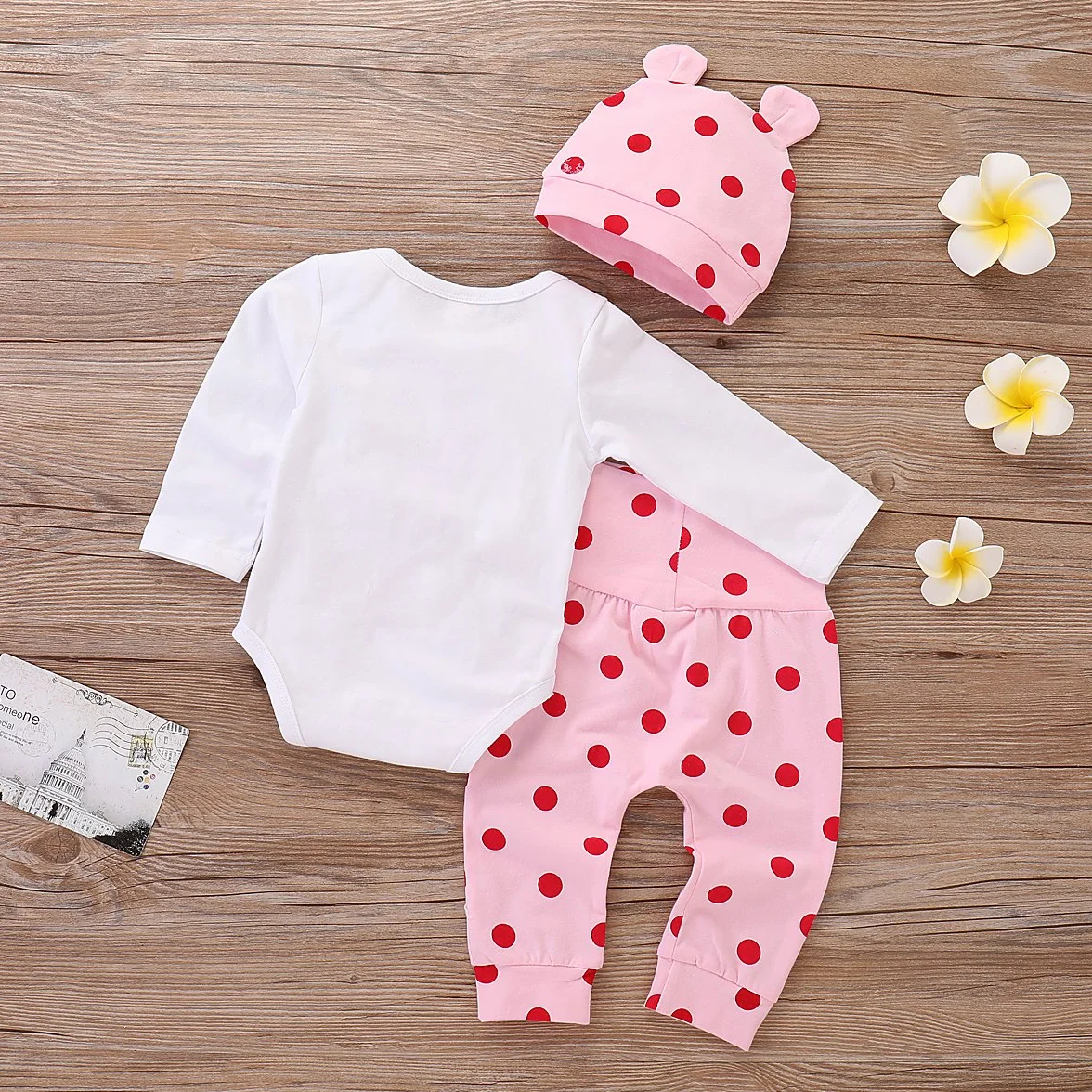 cute newborn baby girl ubrania żyrafa top + pudrowe spodnie w kropki + kapelusz zestaw odzieży dziennej