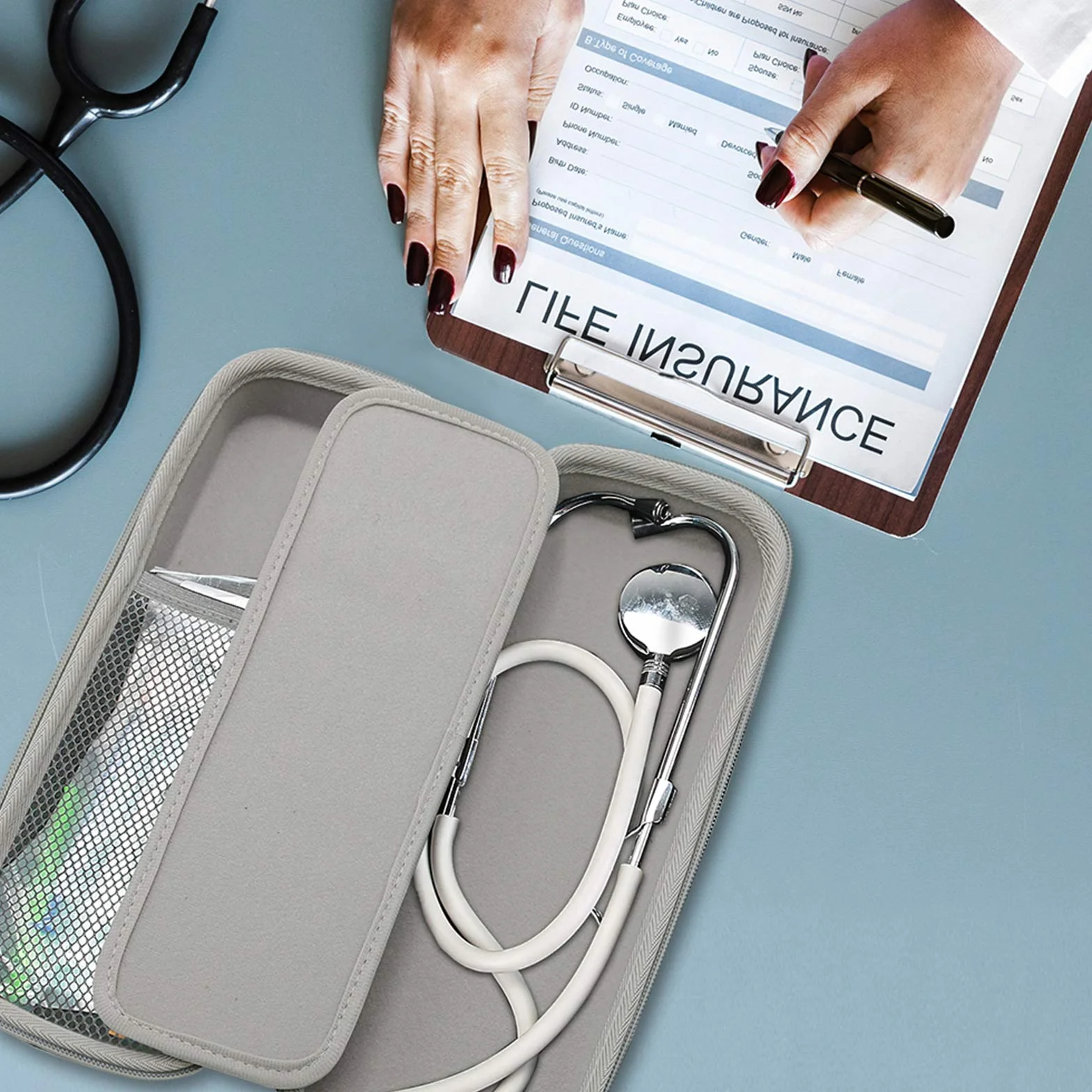 ProCase Futerał na stetoskop Littmann Cassic/ADC/Dixie EMS Stetoskop, torba lekarska na karetkę ratunkową, akcesoria dla studentów medycyny -szary