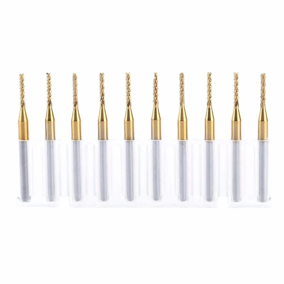Frez trzpieniowy z twardego metalu, 10 sztuk 1,5 mm frez trzpieniowy CNC P-CB grawerunek bit powłoka wolframowa 1/8" trzpień