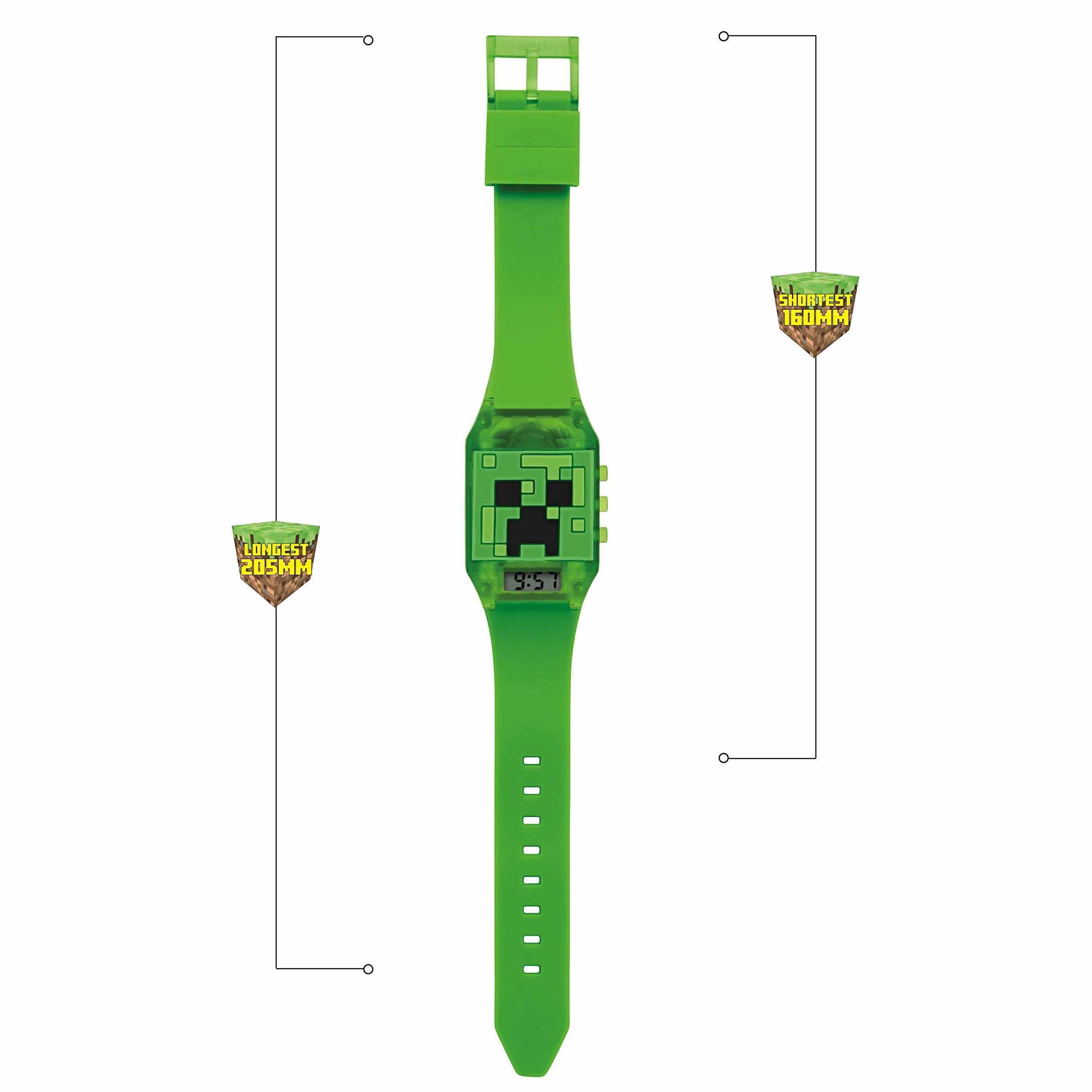 Minecraft Unisex Dziecięcy cyfrowy analogowy zegarek kwarcowy z gumowym paskiem MIN4014, ZIELONY, pasek