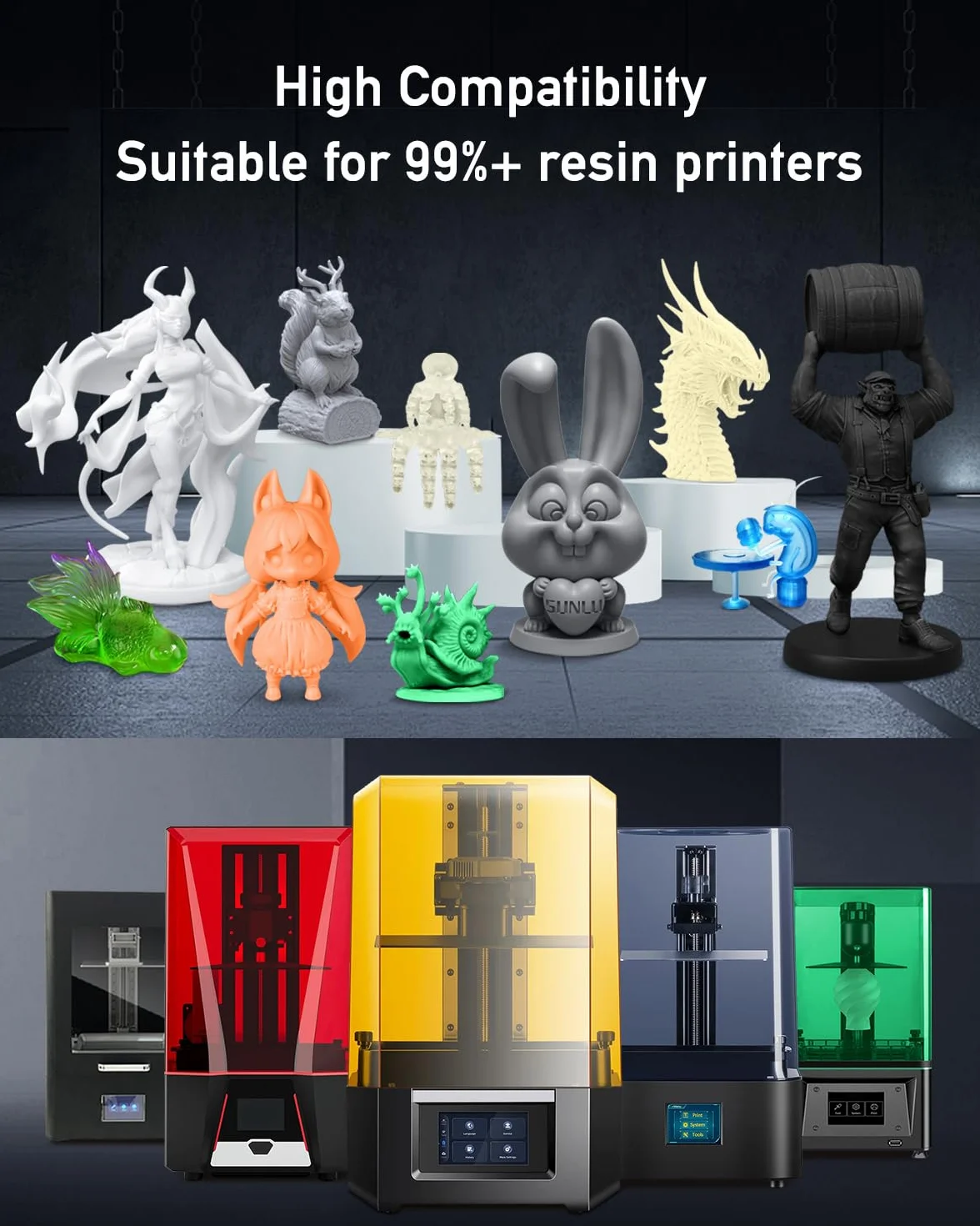 SUNLU ABS-Like standardowa fotopolimerowa żywica do drukarki 3D, 2 kg, 405 nm, utwardzana promieniowaniem UV, do druku 3D LCD/DLP/SLA, nietłukąca się i wysoka precyzja, szara 2000 g