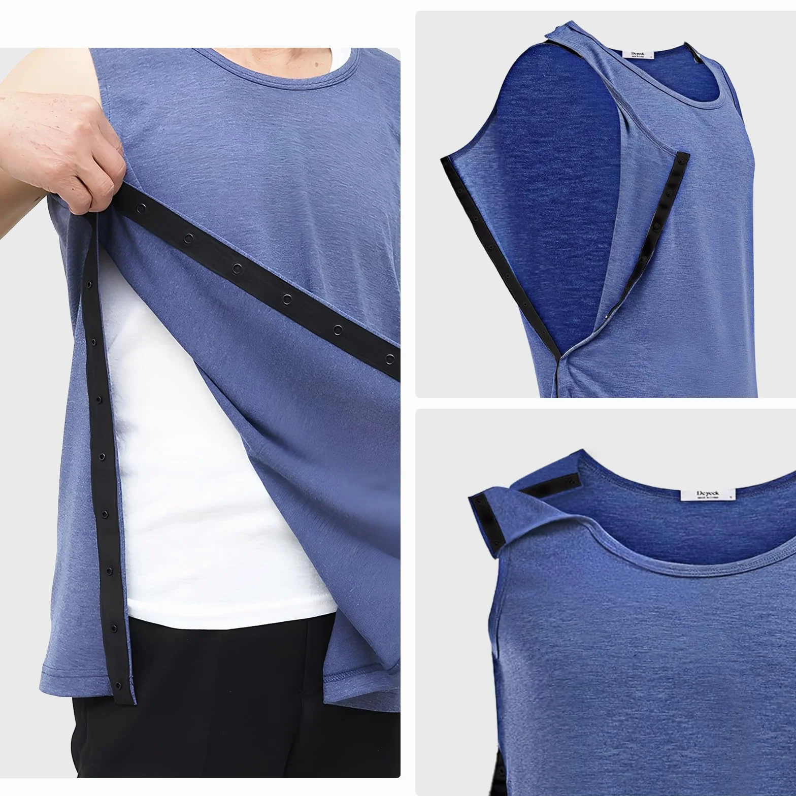 Dokeno Koszulka Snap Open Tearaway Tanktop, koszulka unisex po operacjach na ramionach, z zapięciem zatrzaskowym, koszulka bez rękawów, wygodna i szybka