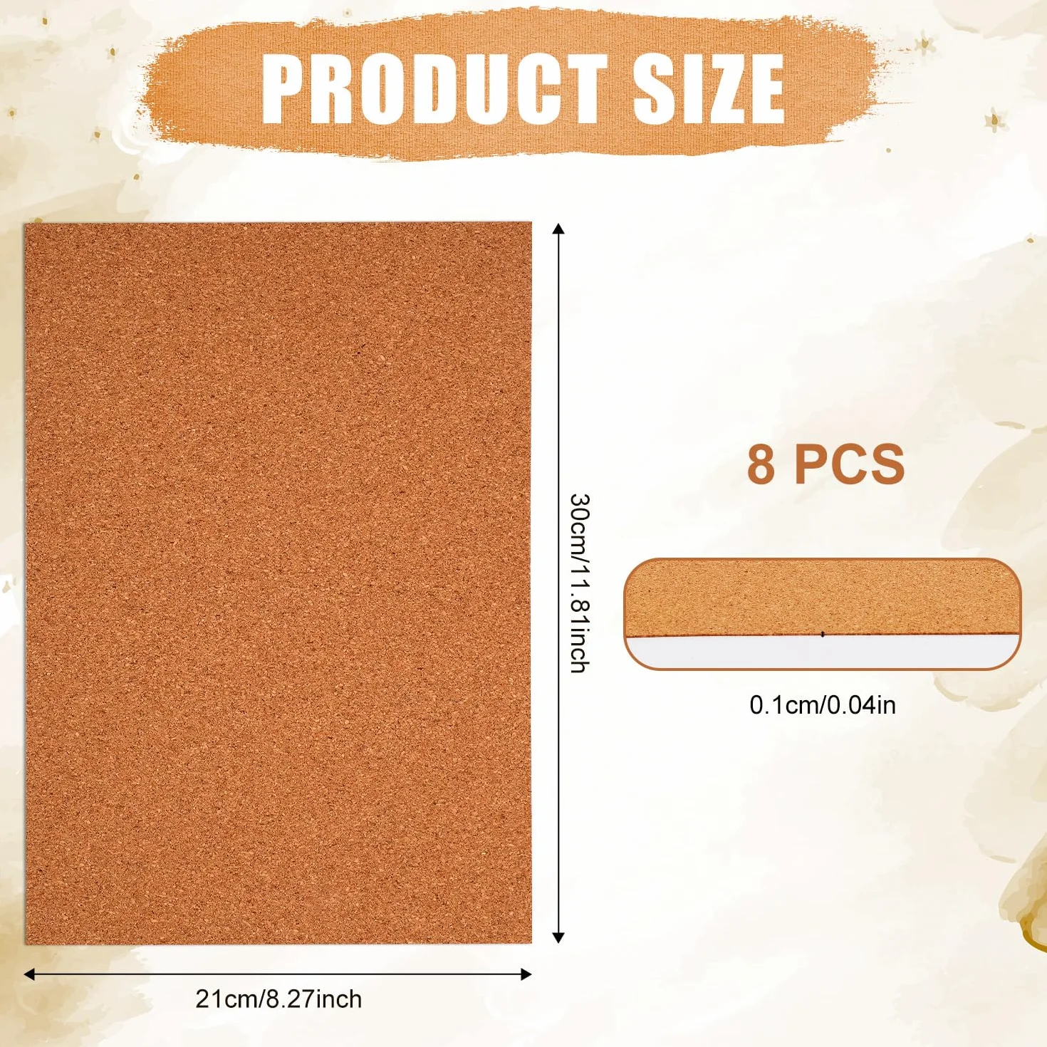 8szt Samoprzylepnych Arkuszy Korkowych, 300x210x1mm Podkladki Korkowe Arkusze Plytek Korkowych Podklad Korkowy Tablica Korkowa z Podkladem Samoprzylepnym do Podstawek Rekodzielniczych