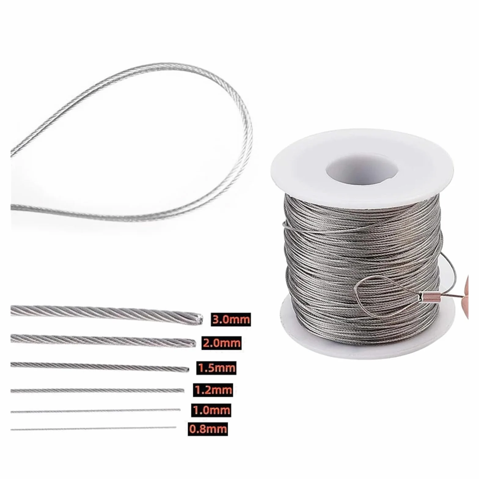 Stainless Steel Wire,Heavy Duty 10M/5M 0.5-3mm Diameter 7X7 Structure 304 Stainless Steel Wire Rope Thin Cable Softer Fishing Lifting Cable(0.5mmx10M)