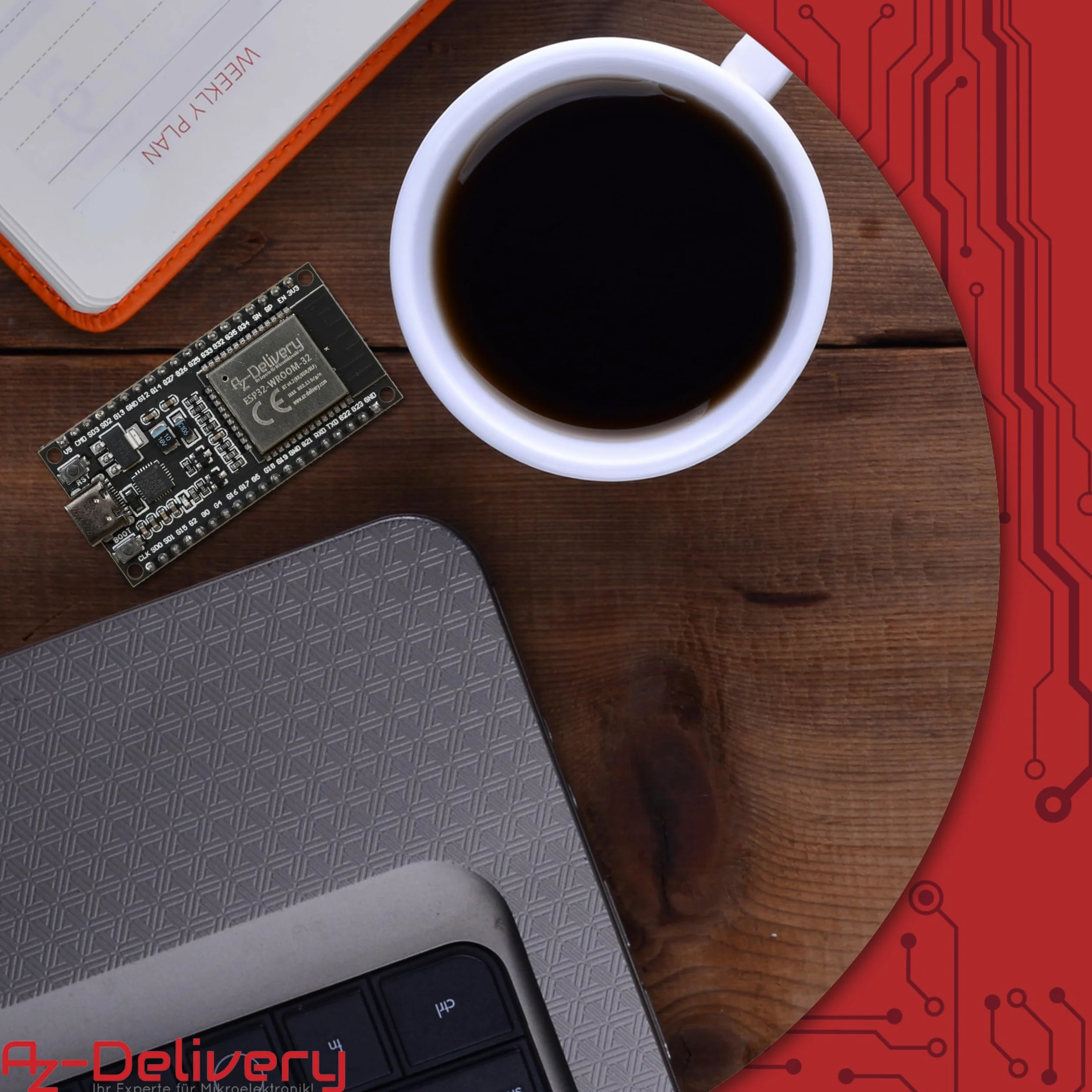 AZDelivery 1 x ESP32 NodeMCU Zestaw C Dev WLAN Moduł z CP2102 i portem USB-C | ESP32 WROOM 32 | Kompatybilny z Arduino i e-book w zestawie
