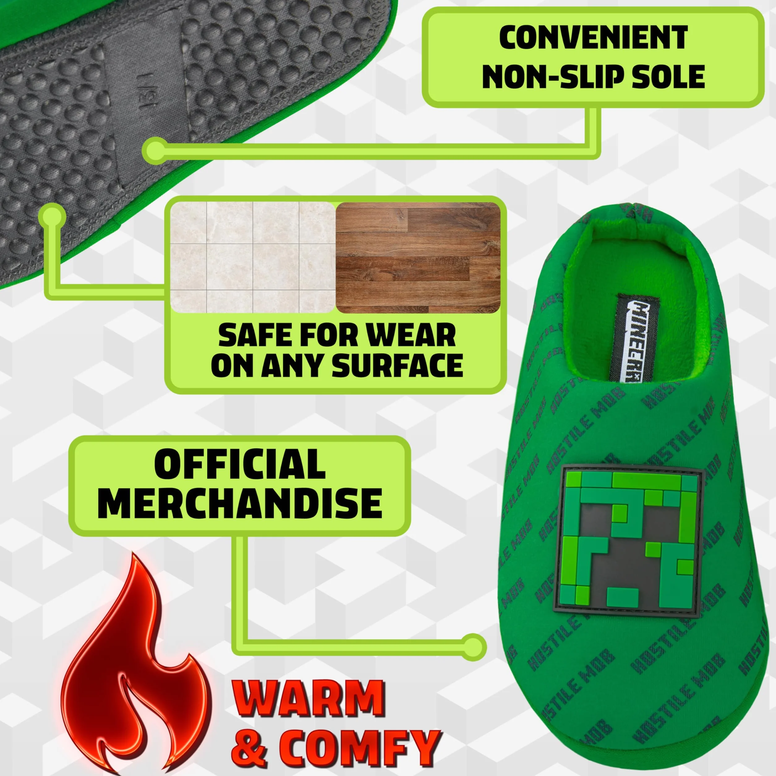 Minecraft Kapcie dziecięce domowe 3D Creeper