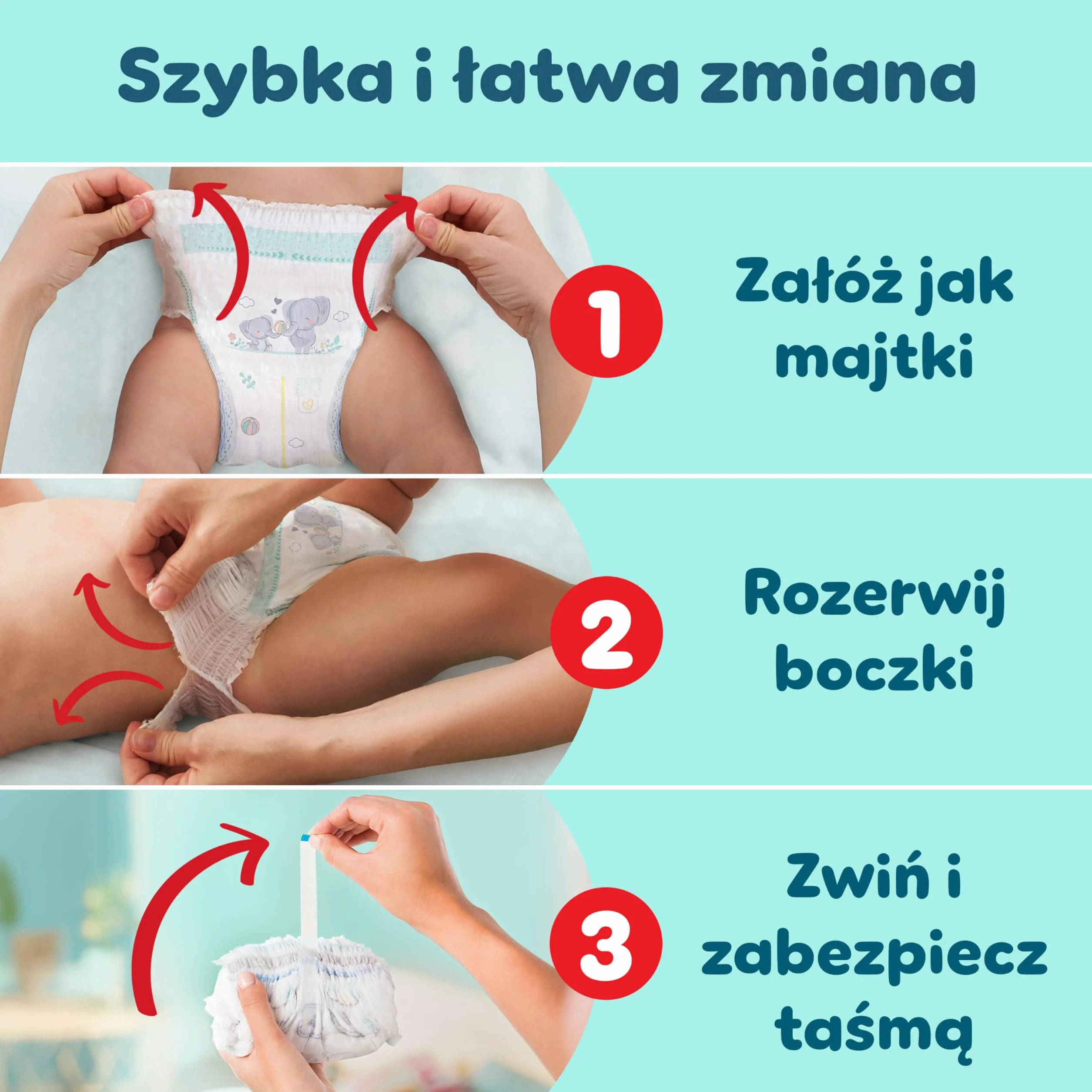 Pampers Premium Care Pieluchomajtki Rozmiar 5, 80 szt., 11kg-17kg, pełne dopasowanie 360° i miękkie osłonki wokół nogawek zapewniają największy komfort i najlepszą ochronę