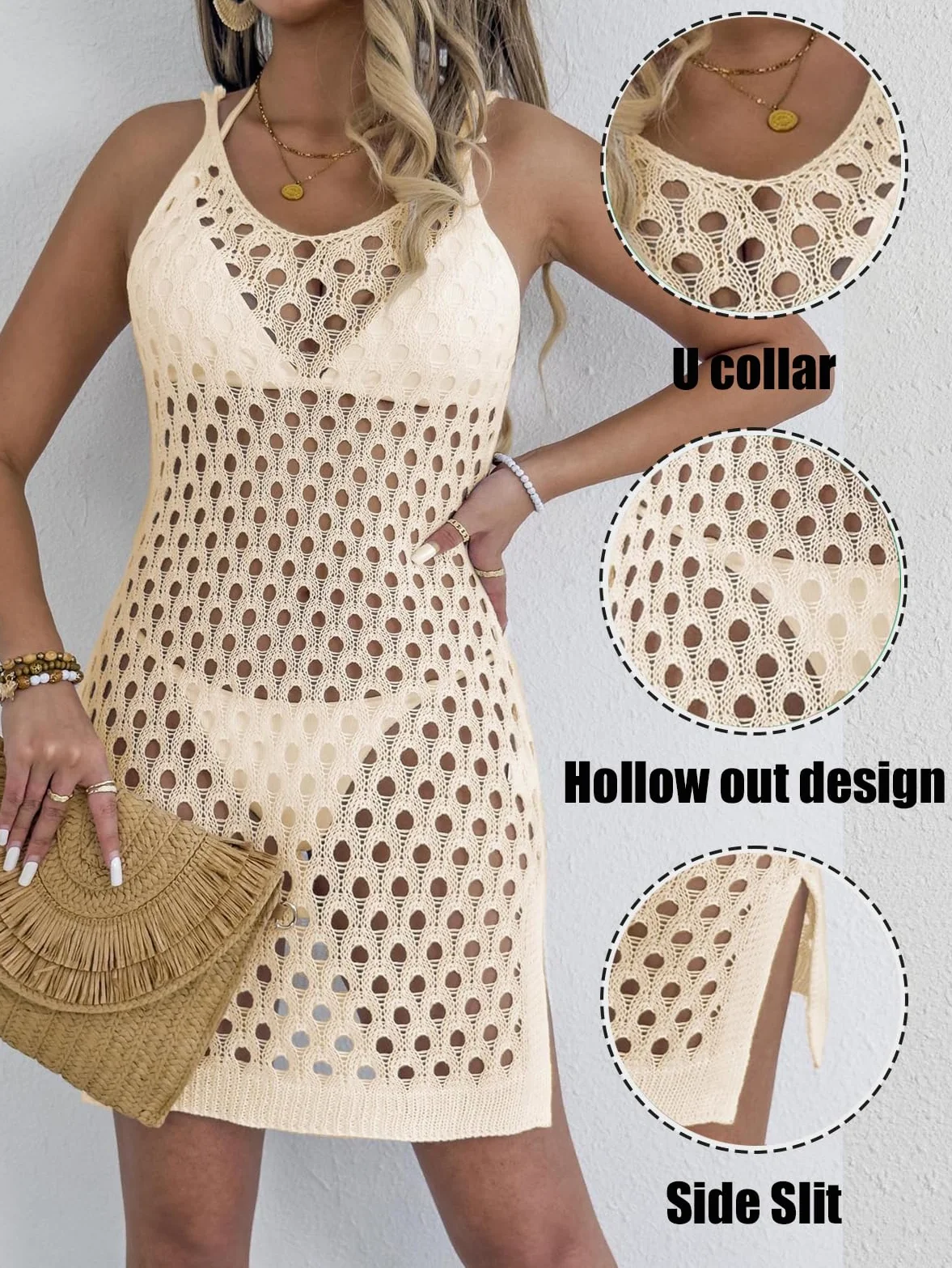 Rayson Kostium kąpielowy damski morski Crochet Curvy tunika plażowa bez rękawów