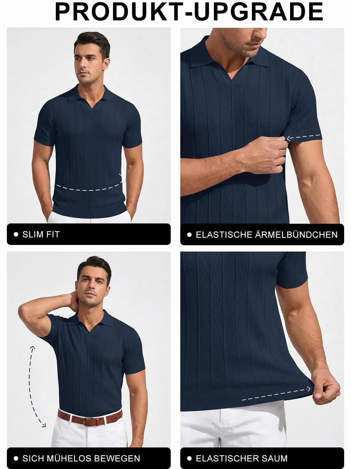 Runcati Męska koszulka polo z krótkim rękawem slim fit casualowa basic