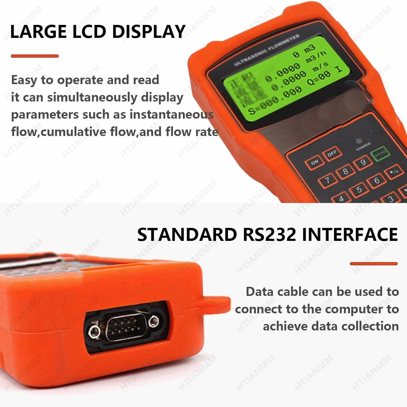 Ultrasonic Flow Meter Liquid Flowmeter TUF-2000H for Pipe Diameter DN15-DN6000mm LCD Display Handheld Ultrasonic Flow Meter(2)