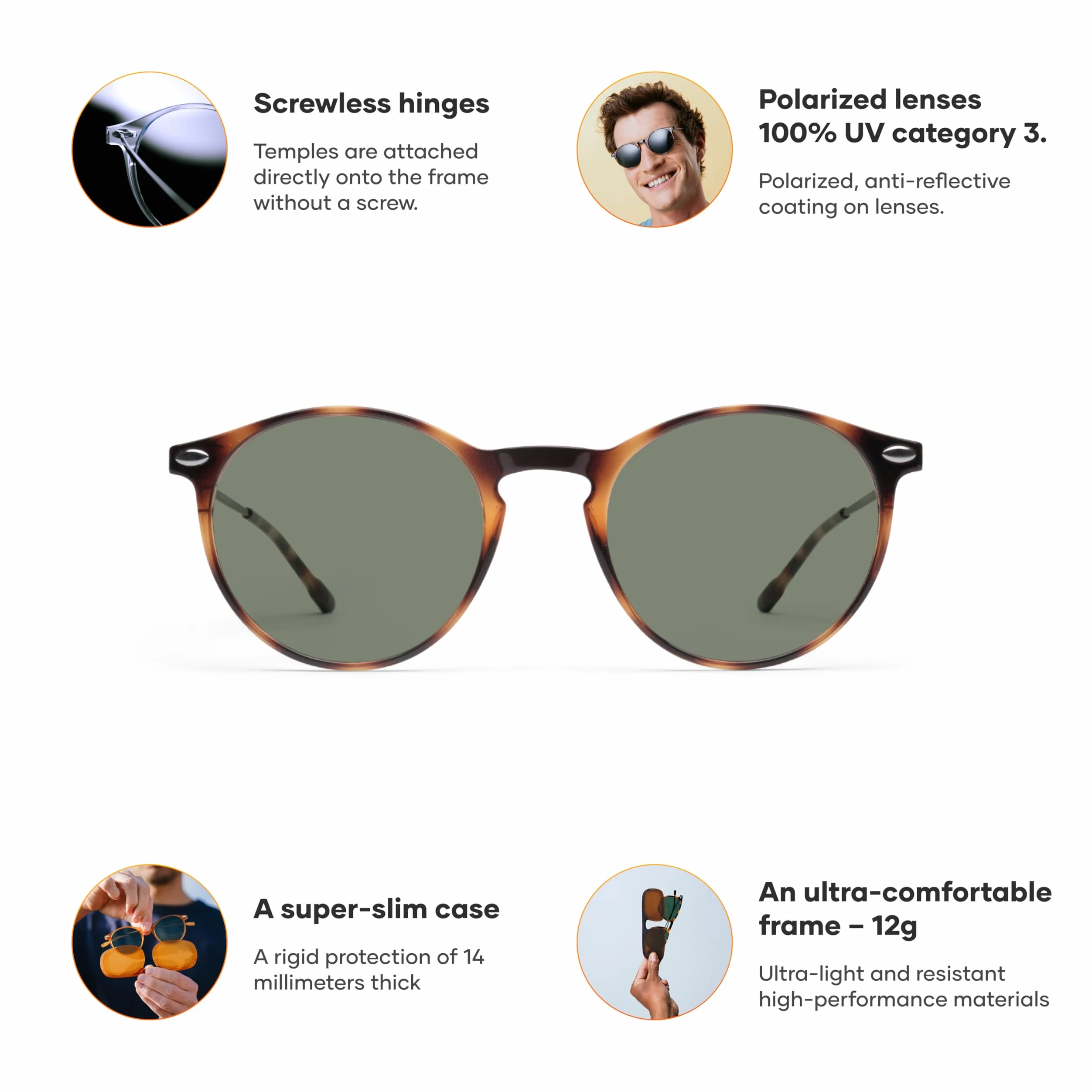 Nooz Optics Unisex polaryzacyjne okulary przeciwsłoneczne – smukłe i stylowe, 100% ochrona przed promieniowaniem UV, okulary przeciwsłoneczne dla mężczyzn i kobiet, z kompaktowym etui, kolekcja CRUZ