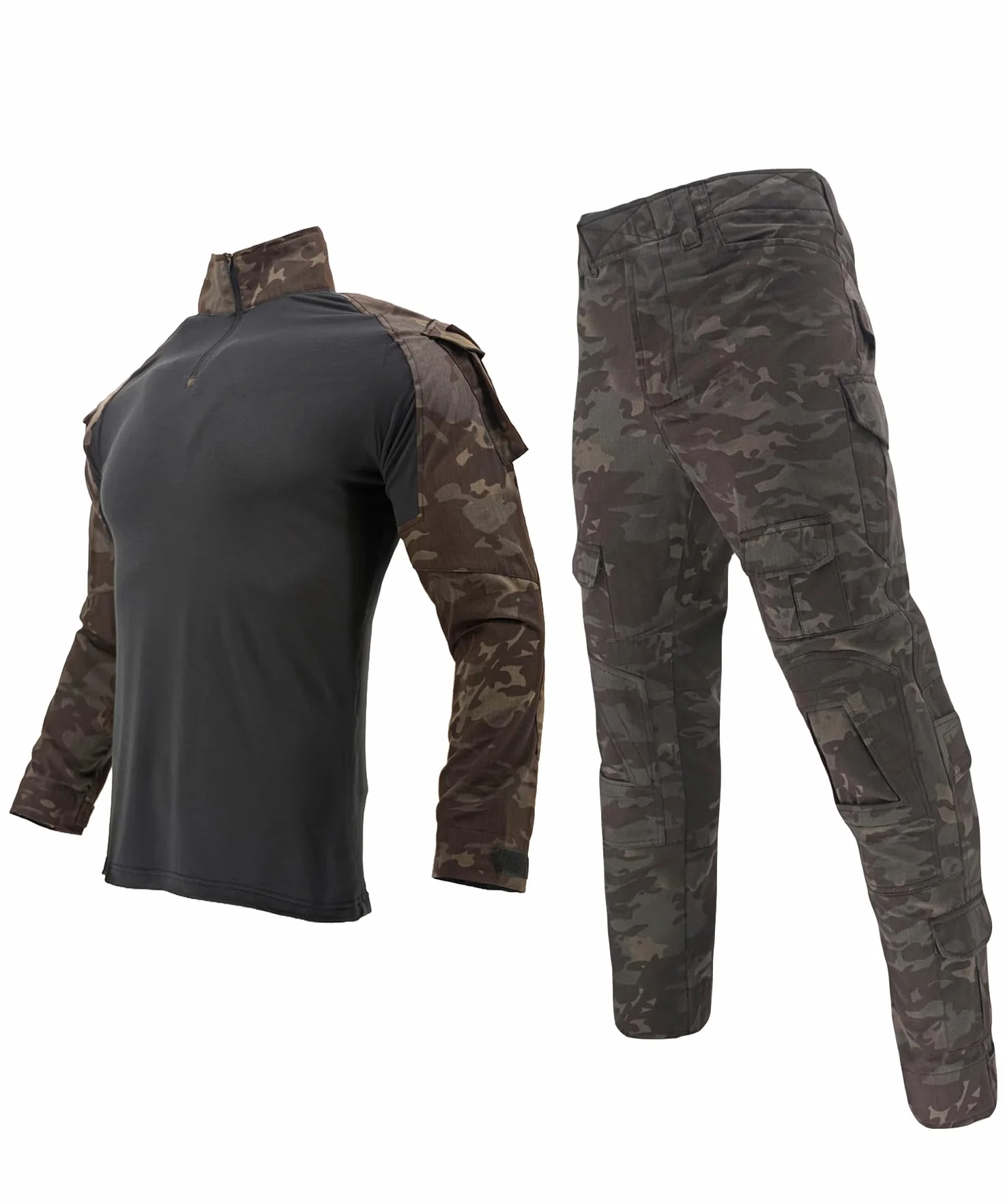 Airsoft kombinezon maskujący, męski, paintball, koszulka taktyczna, długie rękawy, z zamkiem błyskawicznym 1/4, wojskowy, kamuflaż, odzież myśliwska, BDU..