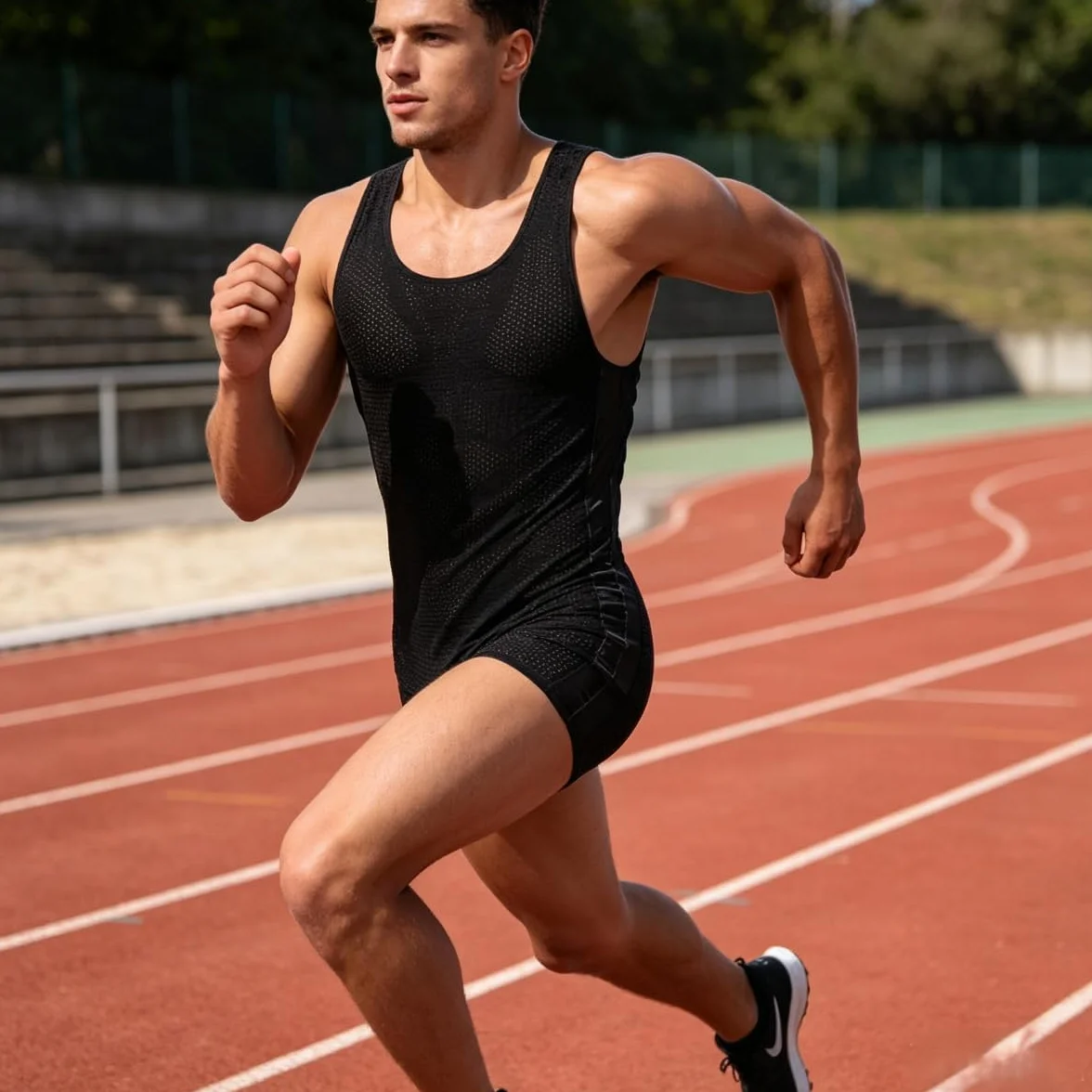 Męski podkoszulek zapaśniczy sportowy trykot body siłownia odzież sportowa podkoszulka, A-Czarny, XL