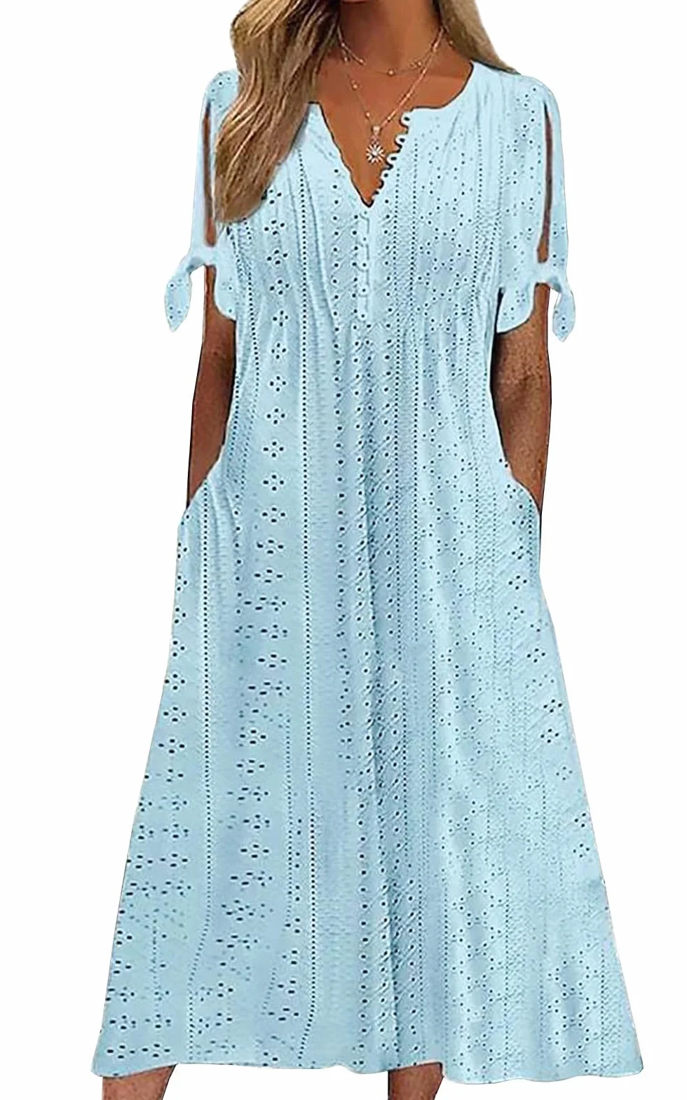 Yutdeng Letnie sukienki maxi boho dla kobiet UK z kieszeniami vintage luźna sukienka plażowa z krótkim rękawem zapinana na guziki boho kwiatowy nadruk sukienka swingowa tunika sukienka linia sukienki