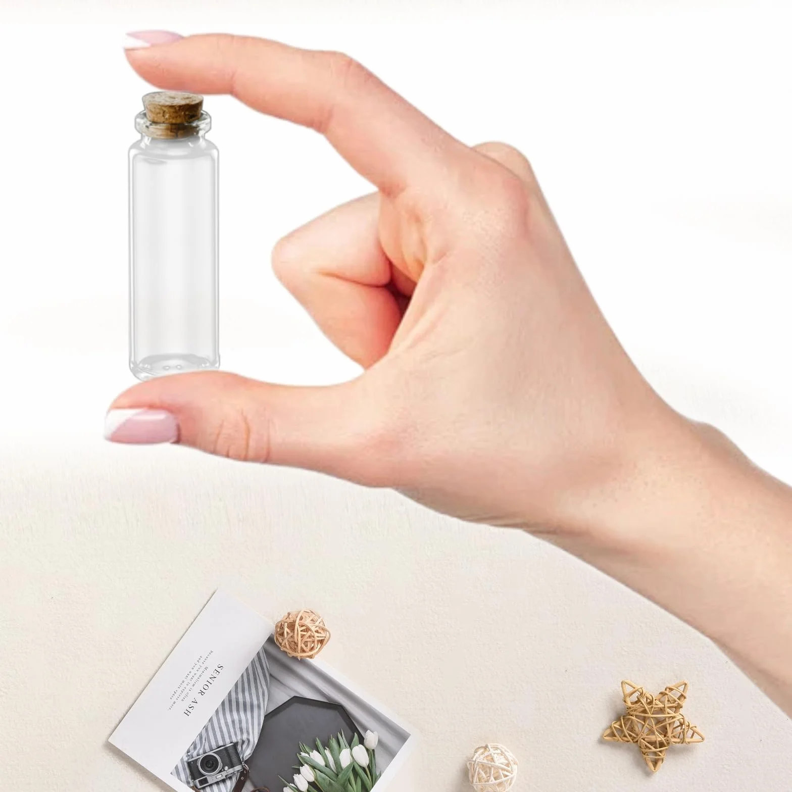 30 szt. 10 ml mini buteleczki szklane na życzenie, małe probówki z korkiem, butelka na wiadomości, 30 linek konopnych, 30 kart z etykietami na wesele, do dekoracji, na życzenie