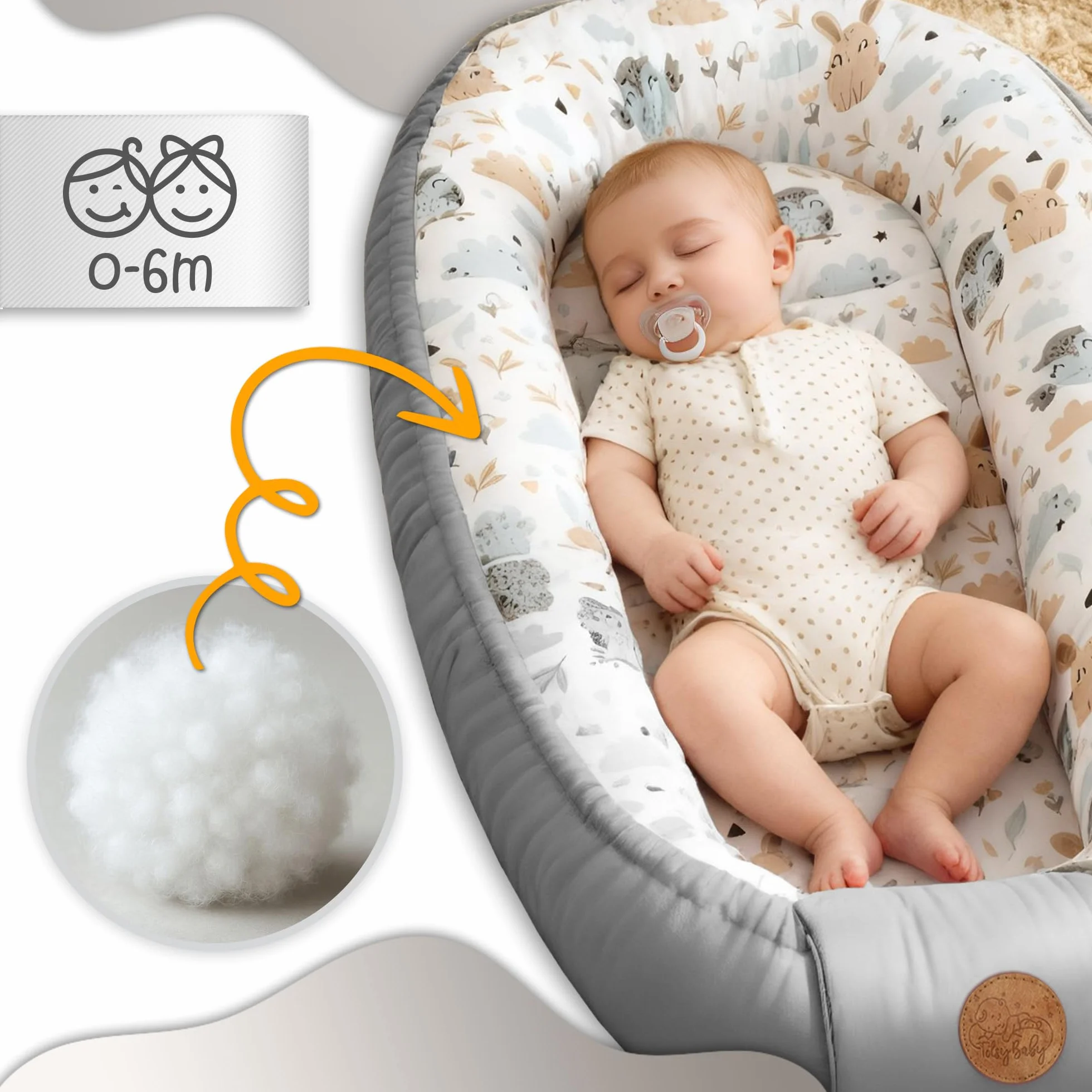 Babynest kokon noworodka 90 x 50 cm - Ręcznie wykonane przytulanki kokon niemowlęce wykonane z bawełny mis