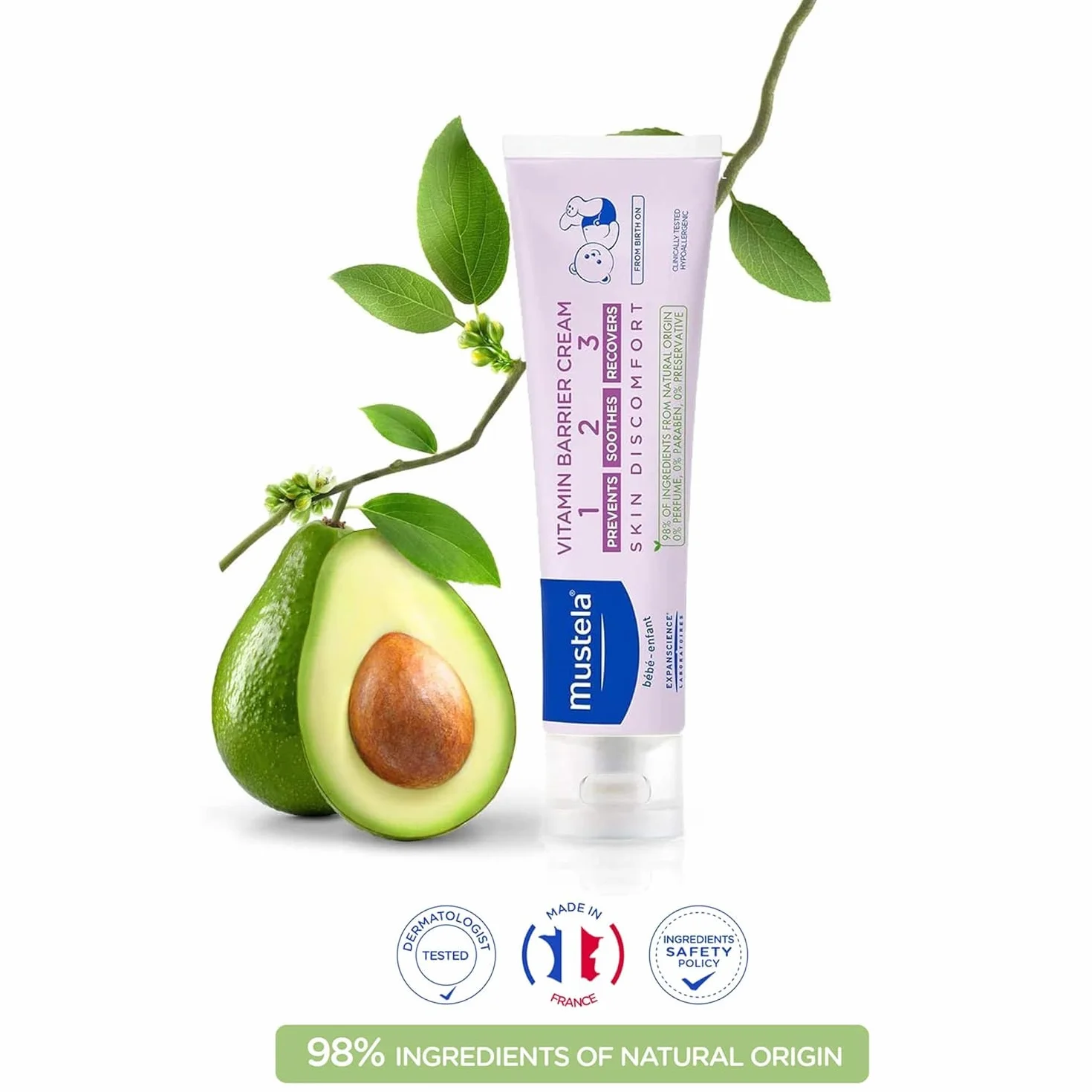 Mustela bébé – krem do pieluszek do wrażliwej skóry dziecka – ochrona przed podrażnieniami skóry i zaczerwienieniami (1 x 100 ml)