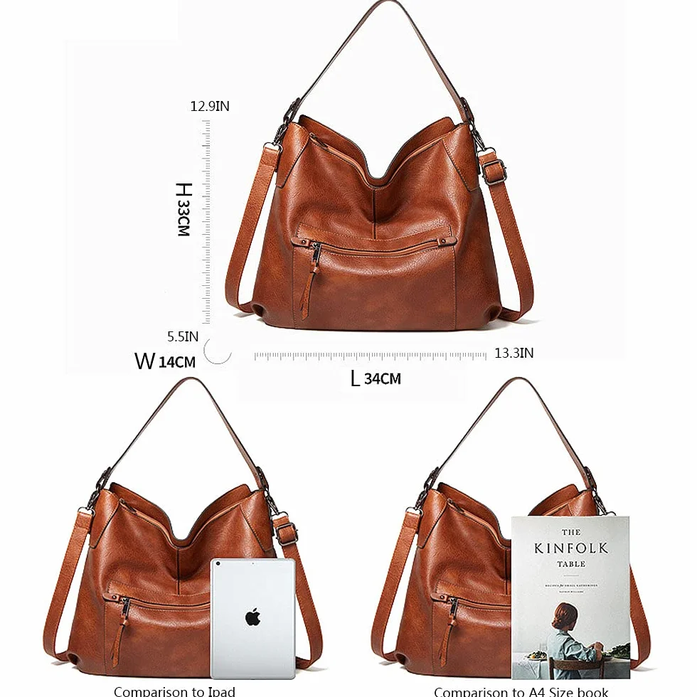 Damskie torebki PU wegańska skóra hobby torba na ramię moda torebka sakiewka torba crossbody, Czarny, Medium
