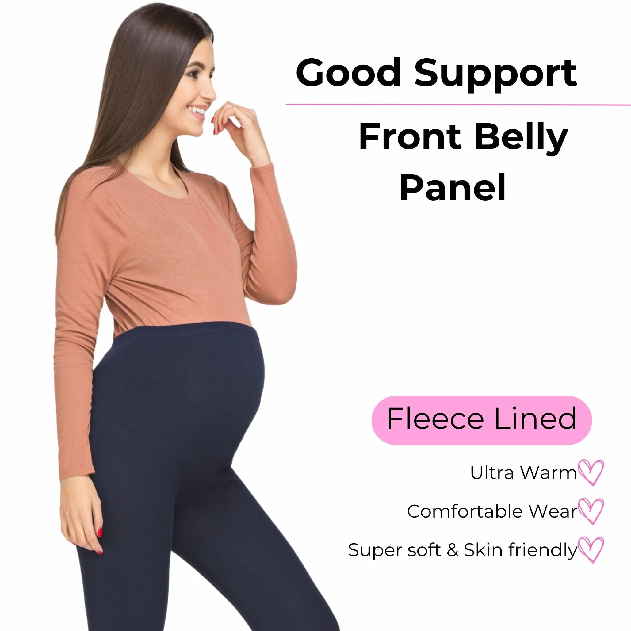 FUTURO FASHION Damskie legginsy ciążowe z podszewką polarową, strzemiona wygodne ciążowe zimowe bawełniane legginsy nad uderzeniem podparcie brzucha rozciągliwe regulowane spodnie z wysokim stanem, 8