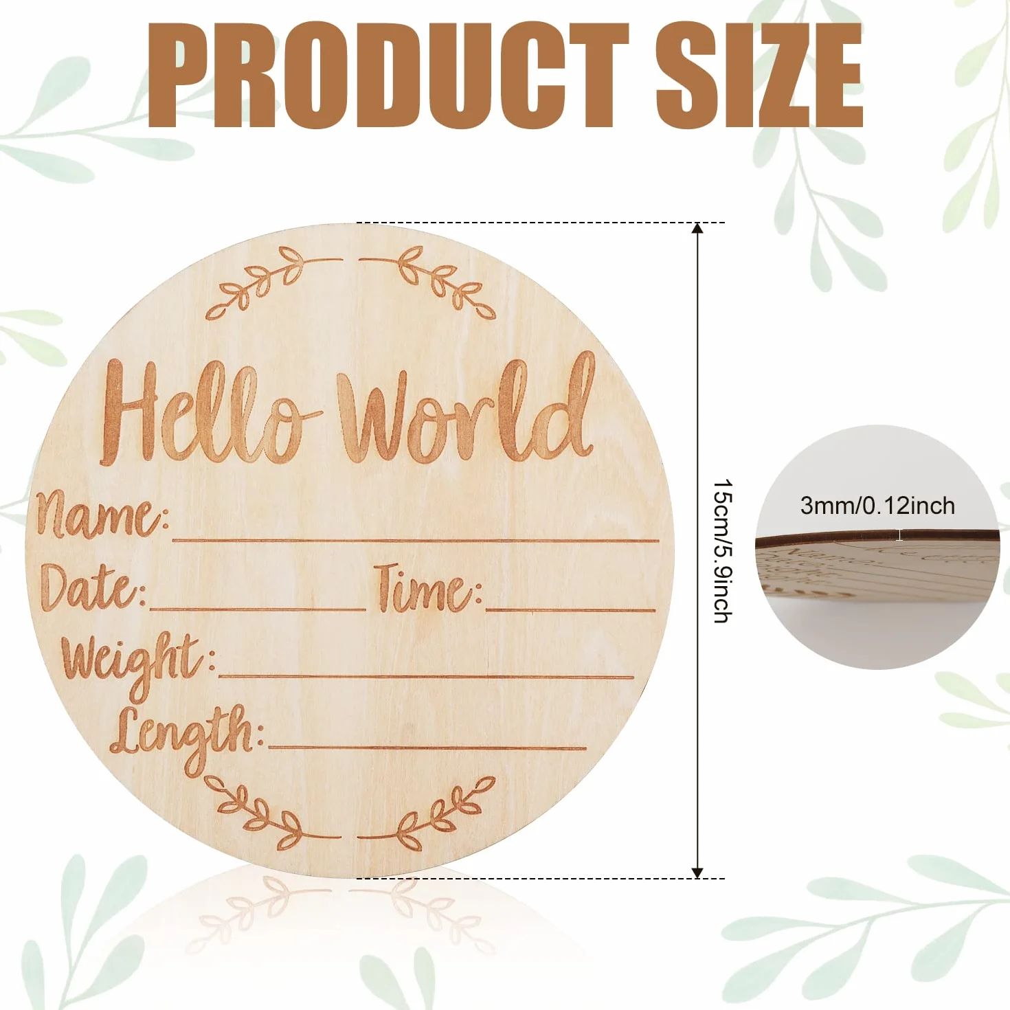 Drewniany Znak Ogloszenia Dziecka, 15cm Baby Announcement Sign Okragly Nowy Znak Dziecka Witaj Swiat Noworodek Znak Powitalny do Szpitala Zdjecie Rekwizytu Baby Shower Nowi Rodzice (Styl 2)