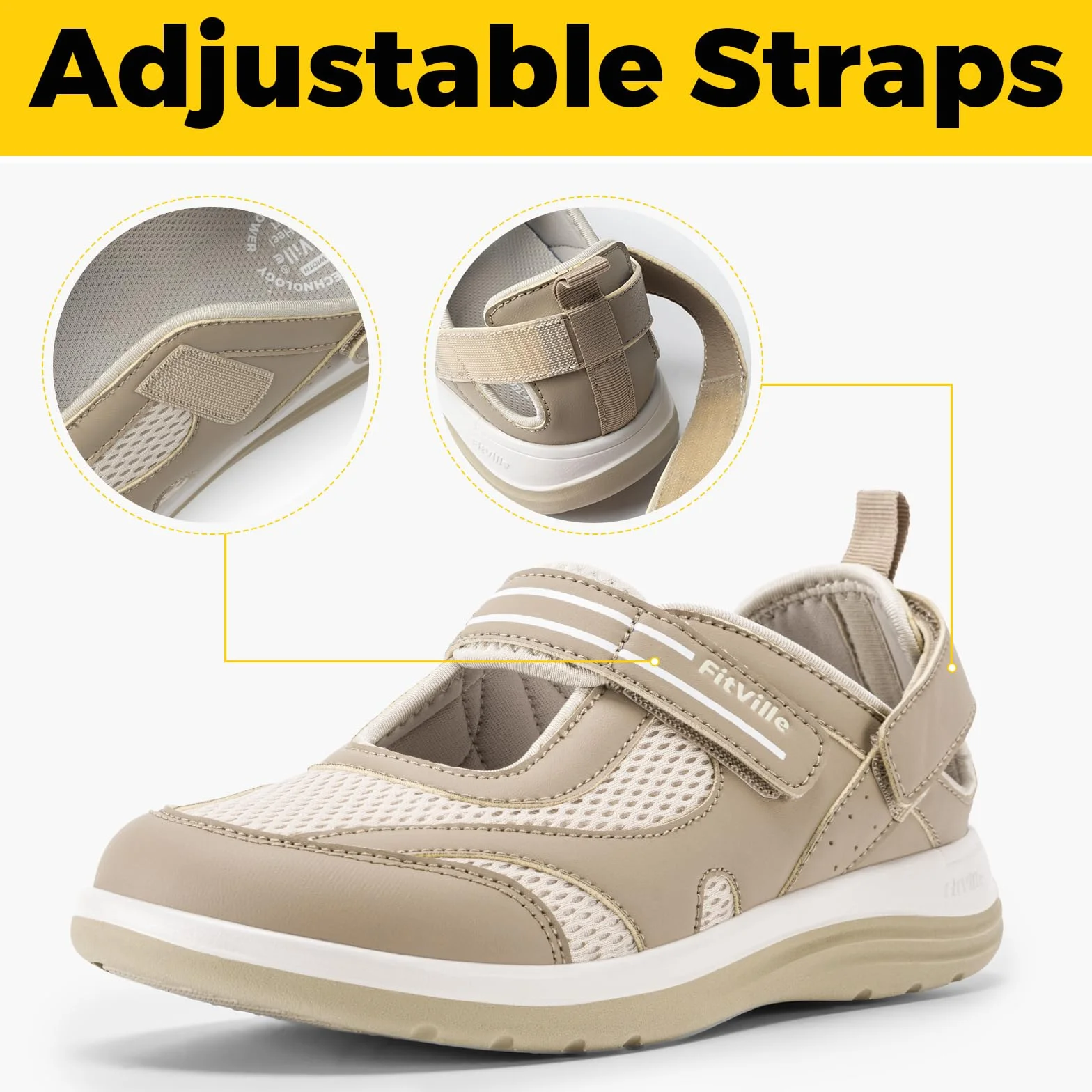 FitVille Extra Wide Sandały Ortopedyczne Damskie Letnie Buty dla Seniorów z Zapięciem na Rzep Mary Jane