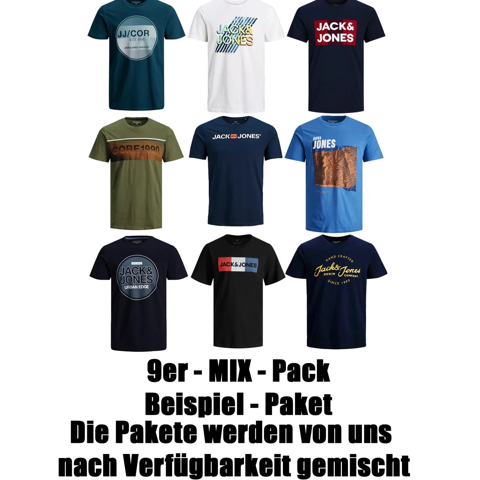 JACK & JONES T-shirt męski, zestaw 3 sztuk, 6 sztuk, 9 sztuk, okrągły dekolt, mieszanka bawełny