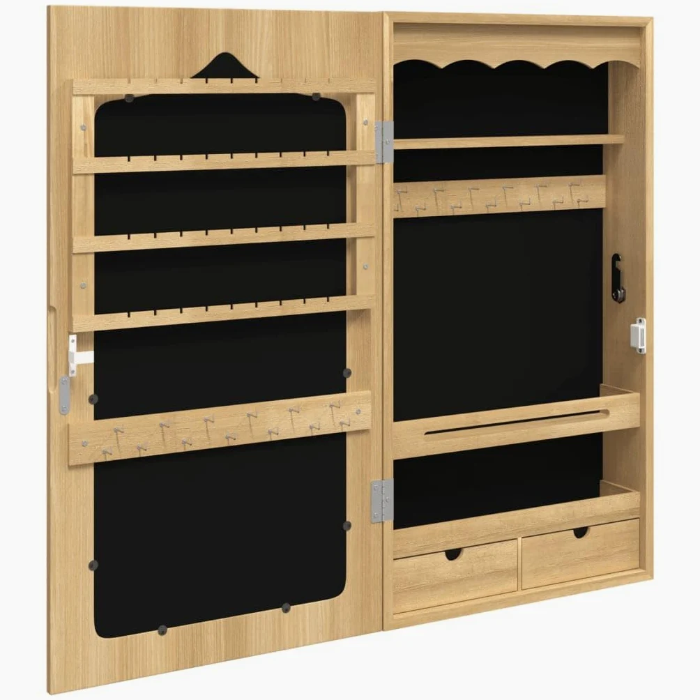 Szafka na biżuterię z lustrem montaż ścienny 37,5 x 10 x 67 cm, zamykana szafka z lustrem z 2 szufladami, hakami i półkami z materiału drewnopochodnego, w zestawie 2 klucze