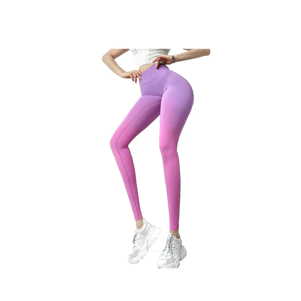 Spodnie do jogi Damskie bezszwowe spodnie do jogi Rajstopy Legginsy Sport Fitness Legginsy na siłownię dla kobiet Gradientowe spodnie sportowe do ćwiczeń Damskie (różowe i fioletowe M)