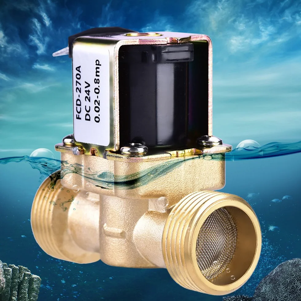 Elektryczny zawór elektromagnetyczny, 3/10.2 cm DC 24 V normalnie zamknięty mosiężny magnetyczny zawór przepływu wody przełącznik przepływu wody do regulacji wody