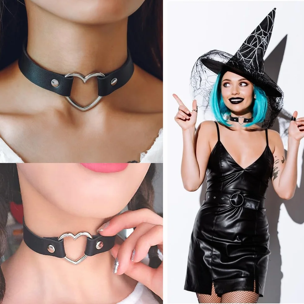 Damski naszyjnik w gotyckim stylu, punk, 2-częściowy, czarny, skóra PU i stop, 33-40 cm, łańcuszek metalowy i skórzany, haczyk S lub zatrzask, Fashion Jewelry