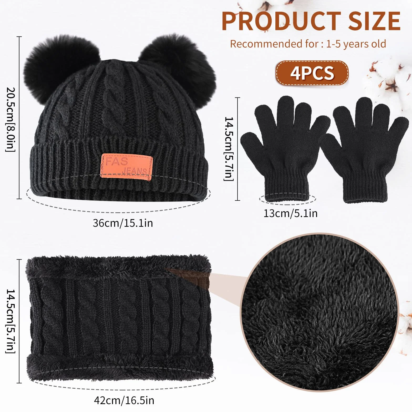 Bekecidi Dziecięca czapka, szalik, rękawiczki, zestaw zimowych czapek, czapka beanie, ciepła czapka z dzianiny, szal pętelkowy, czapka i rękawiczki, dla małych dzieci, zestaw dla chłopców i