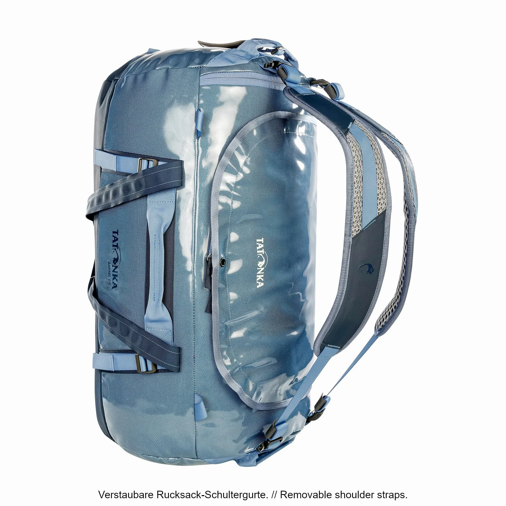 Tatonka Barrel 65 l - wodoodporna torba podróżna z funkcją plecaka, dużym otworem, wyściełanym dnem i zamykanym zamkiem błyskawicznym, niebieski (Elemental Blue), 65 Liter, Wytrzymała torba podróżna z