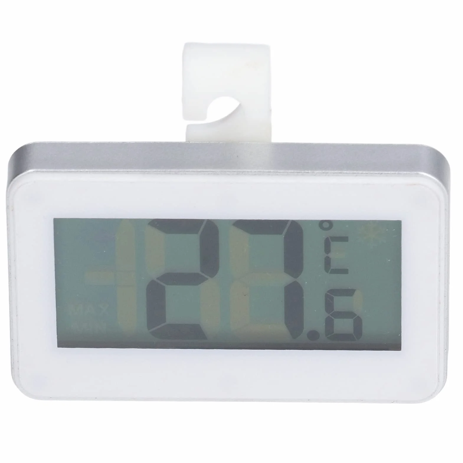 Mini Cyfrowy Termometr z Wbudowaną Baterią, Wyświetlacz LCD, Zakres -20°C do 60°C, Montaż Magnetyczny lub Hak, do Użytku Wewnętrznego i Zewnętrznego, 62x67x12mm