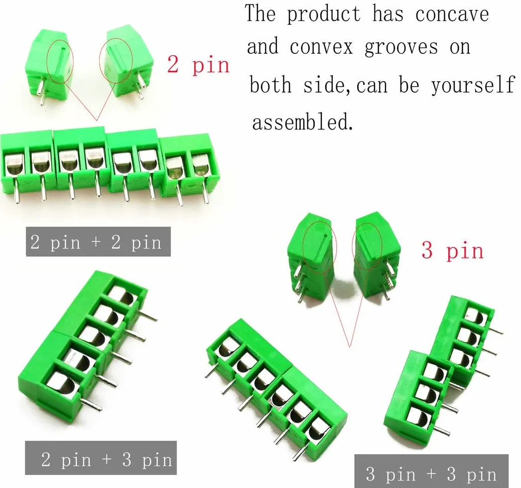 RUNCCI-YUN 80 Stücke 5mm 2 Pin / 3 Pin PCB Mount Screw Terminal Block Schraubklemme Steckverbinder Blau (2 Pin-60, 3 Pin-40)