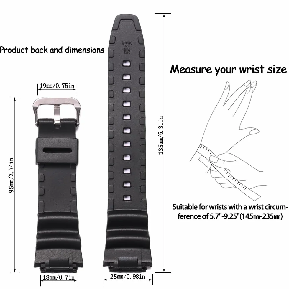 Zapasowy pasek do zegarka z żywicy naturalnej, kompatybilny z Casio AE-1200 SGW-300H MRW-200H W-735H wodoodporny gumowy pasek, Czarna srebrna klamra, 18mm, Klasyczny