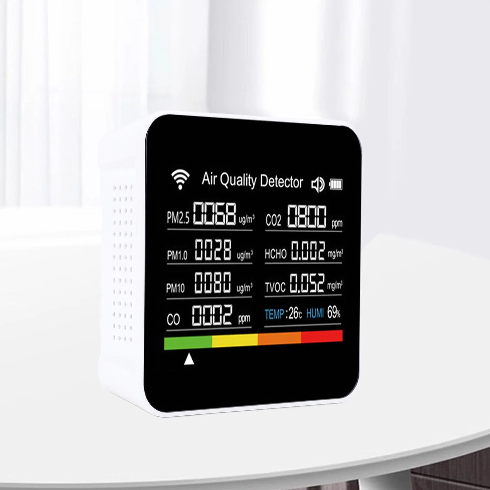 Inteligentny Detektor Jakości Powietrza, 14 na 1 Wewnętrzny Miernik Powietrza Dokładny Czujnik PM2.5 Wyświetlacz, Przenośna wilgotność Temperatury Wi -Fi do Użytku Smart App