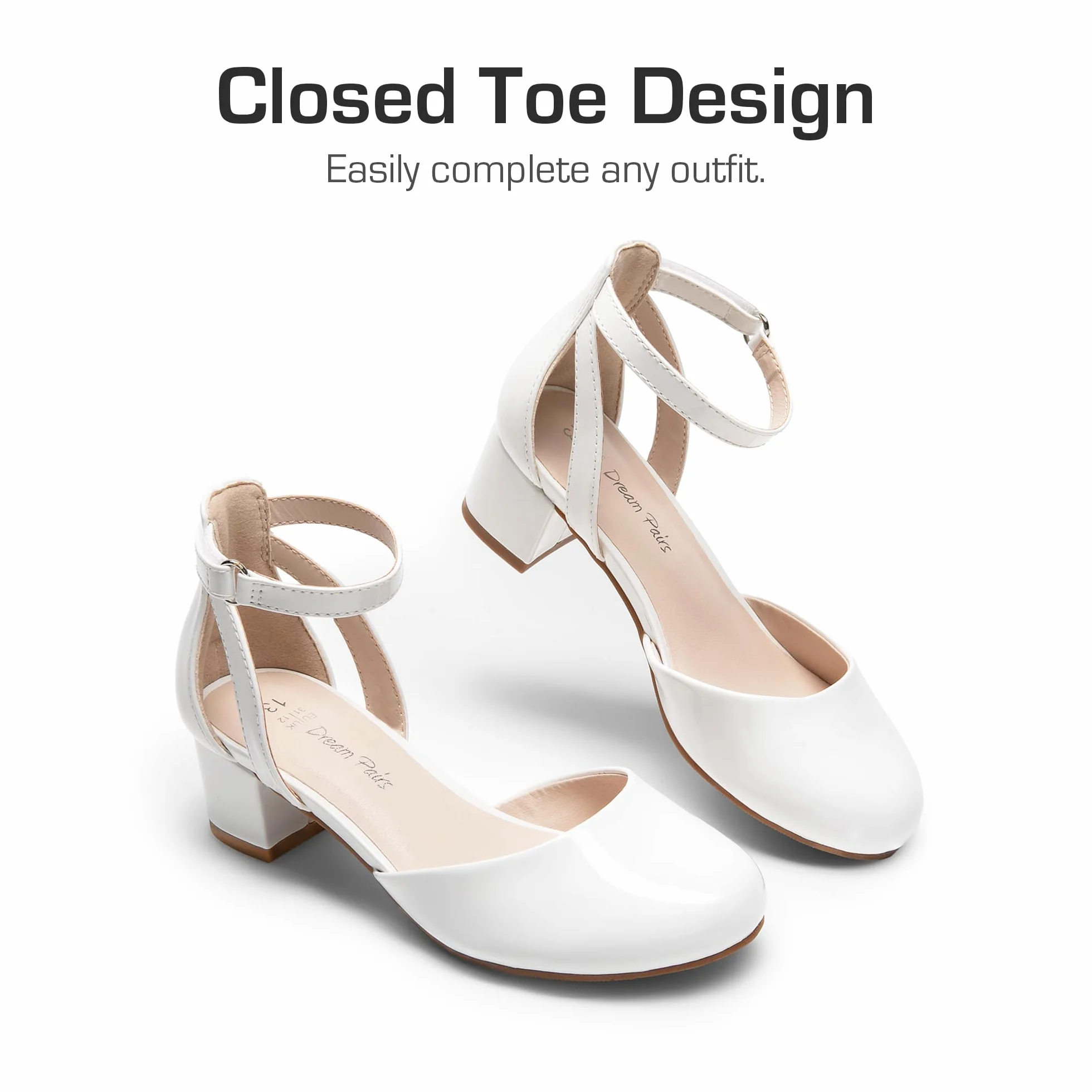 Dream Pairs dziewczęce buty do sukienki zamknięte palce wysokie obcasy pasek na kostkę maluch małe duże dziecko ślub kwiat impreza pompka