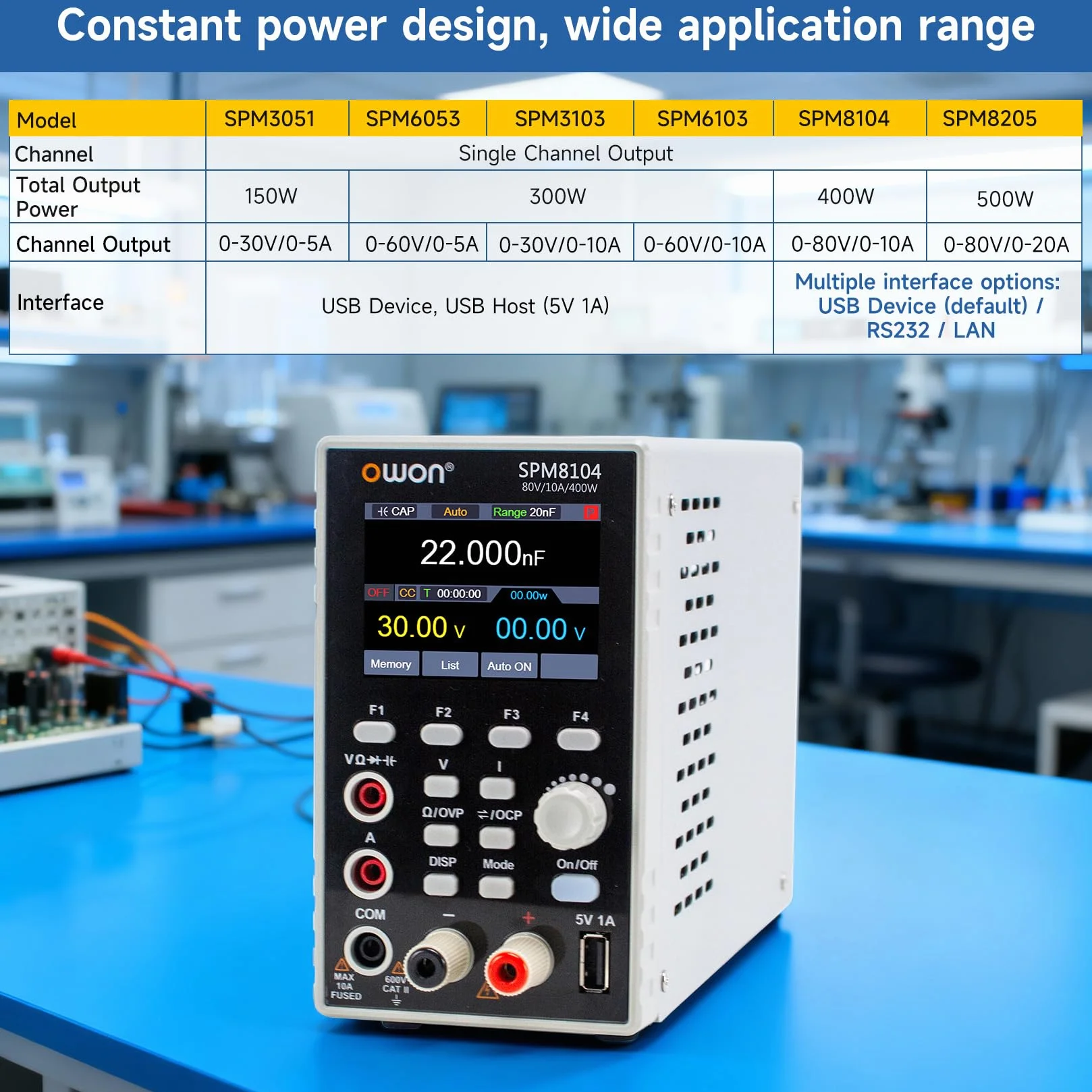 OWON SPM8104 zasilacz laboratoryjny 2 w 1 i multimetr 80 V/10 A, zasilacz DC zmienny, zasilacz stołowy z 2,8-calową diodą LED, interfejs USB, obsługa SCPI, multimetr cyfrowy 4 1/2