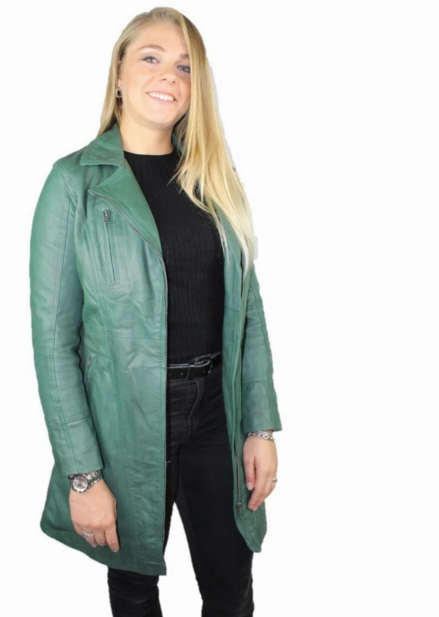 URBAN 5884 Damska skórzana kurtka | Elegancka damska z miękkiej skóry jagnięcej, model długi Kobiety Janice