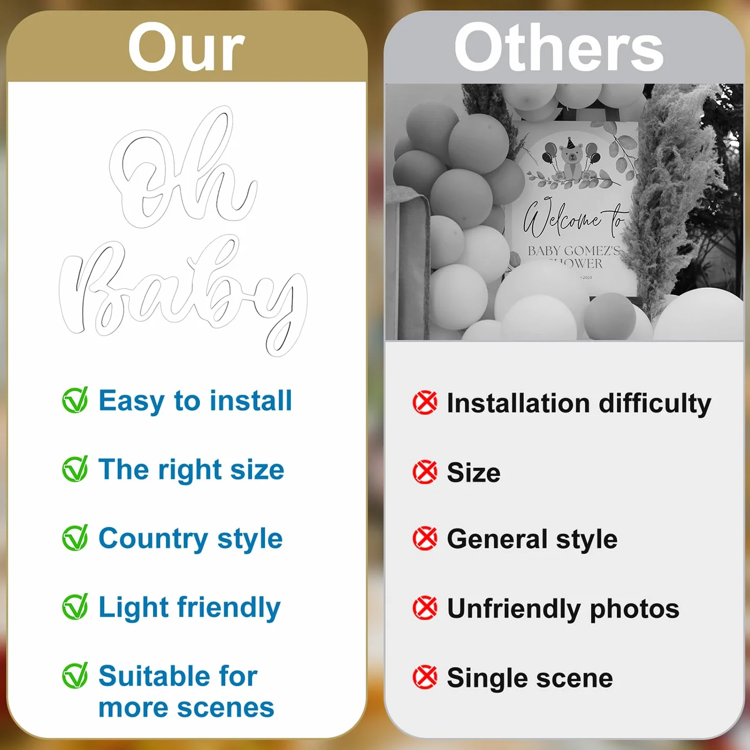 Znak Oh Baby na Tło, Drewno Znak Baby Shower Uroczy Naklejka na Baner Oh Baby Rekwizyty do Zdjęć na Imprezę Ujawniającą Płeć Dekoracje na Baby Shower Boy Girls (Biały)