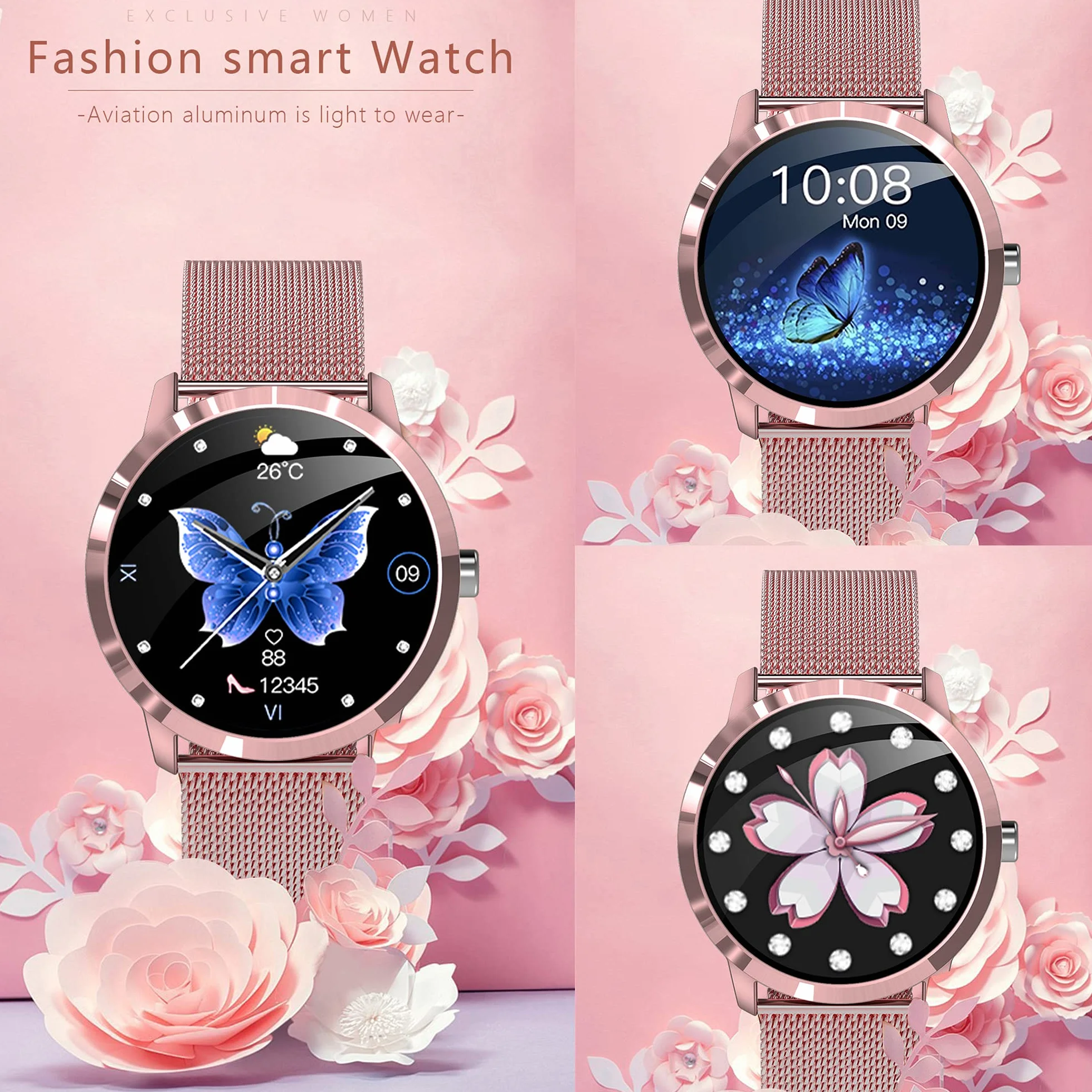 Smartwatch damski, 1,09 cala, dotykowy zegarek fitness, 22 tryby sportowe, tracker fitness z krokomierzem, stoperem, wodoszczelność IP68, inteligentny zegarek z pulsometrem, monitorem snu, zegarek