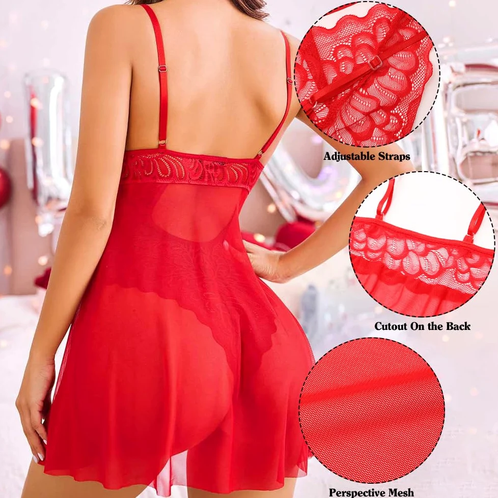 Feng Shui Damskie seksowne body Teddy komplet bielizny przepuszczalność kwiecista miękka koronkowa koszulka siateczkowa przezroczysta babydoll koszula nocna głębokie V peniuary niegrzeczna sukienka
