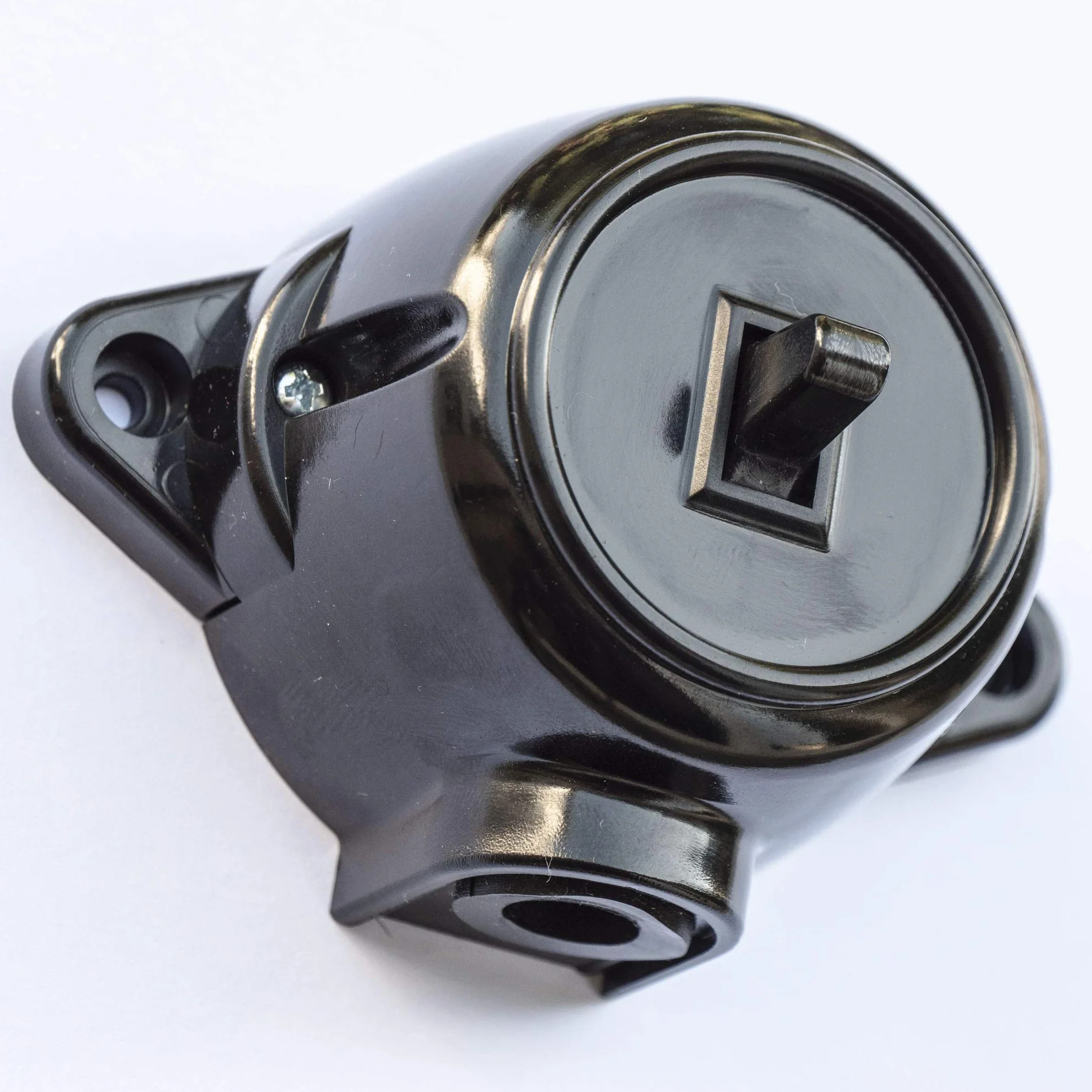 Przełącznik Schemat 6 przełącznik przechyłowy, natynkowy, przełącznik z wymiennym wkładem obrotowym, 10 A/250 V, IP20, w stylu retro, imitacja starego bakelitu, kolor czarny