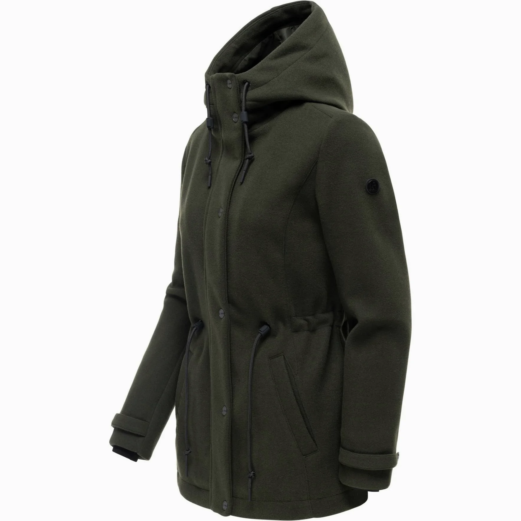Navahoo Damska kurtka przejściowa (XS-3XL) o wyglądzie wełny, stały kaptur, regulowana talia - N129