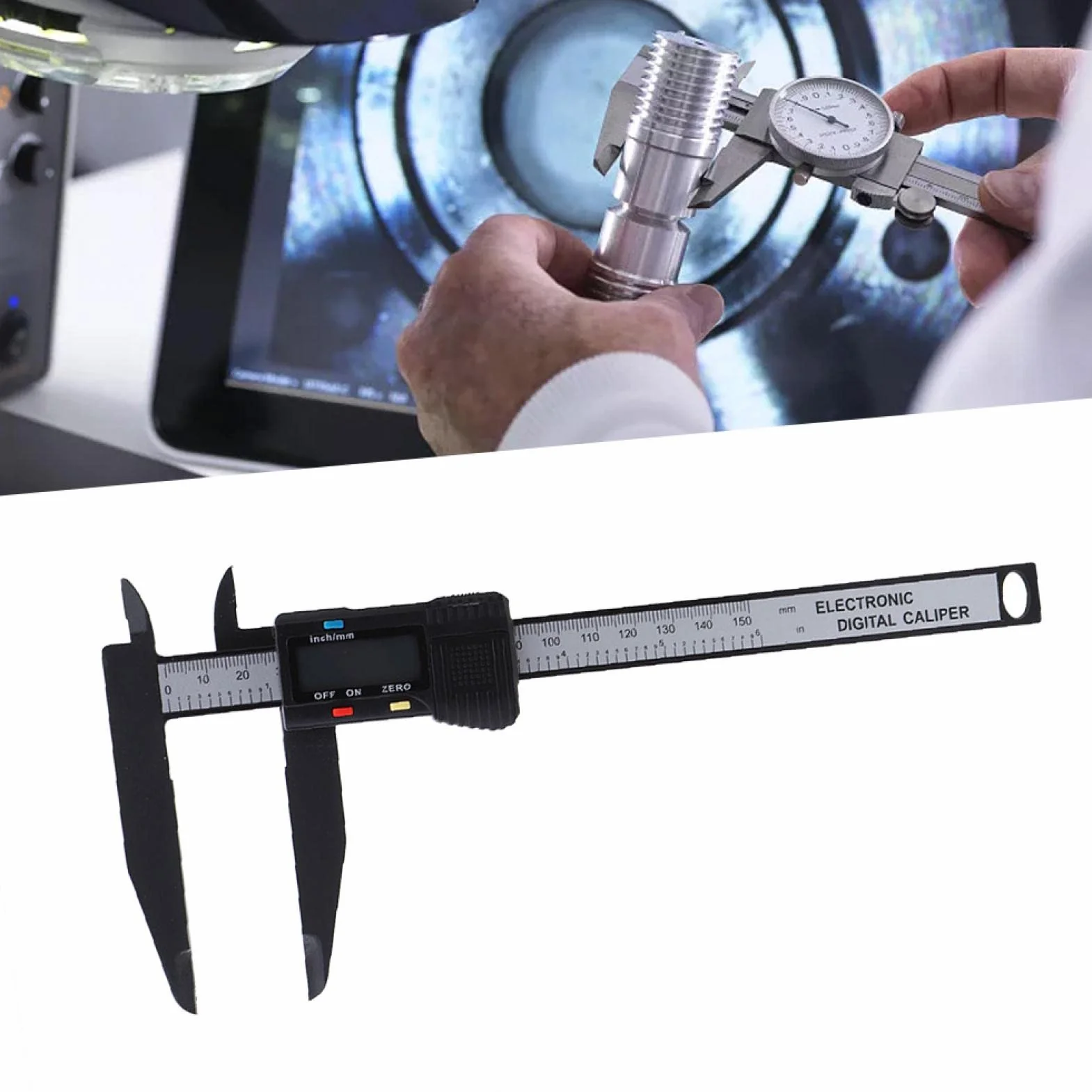 Cyfrowa suwmiarka elektroniczna 150 mm/300 mm, narzędzie pomiarowe suwmiarki z długim narzędziem pomiarowym, z dużym ekranem LCD, funkcja automatycznego wyłączania i cale (150 mm)