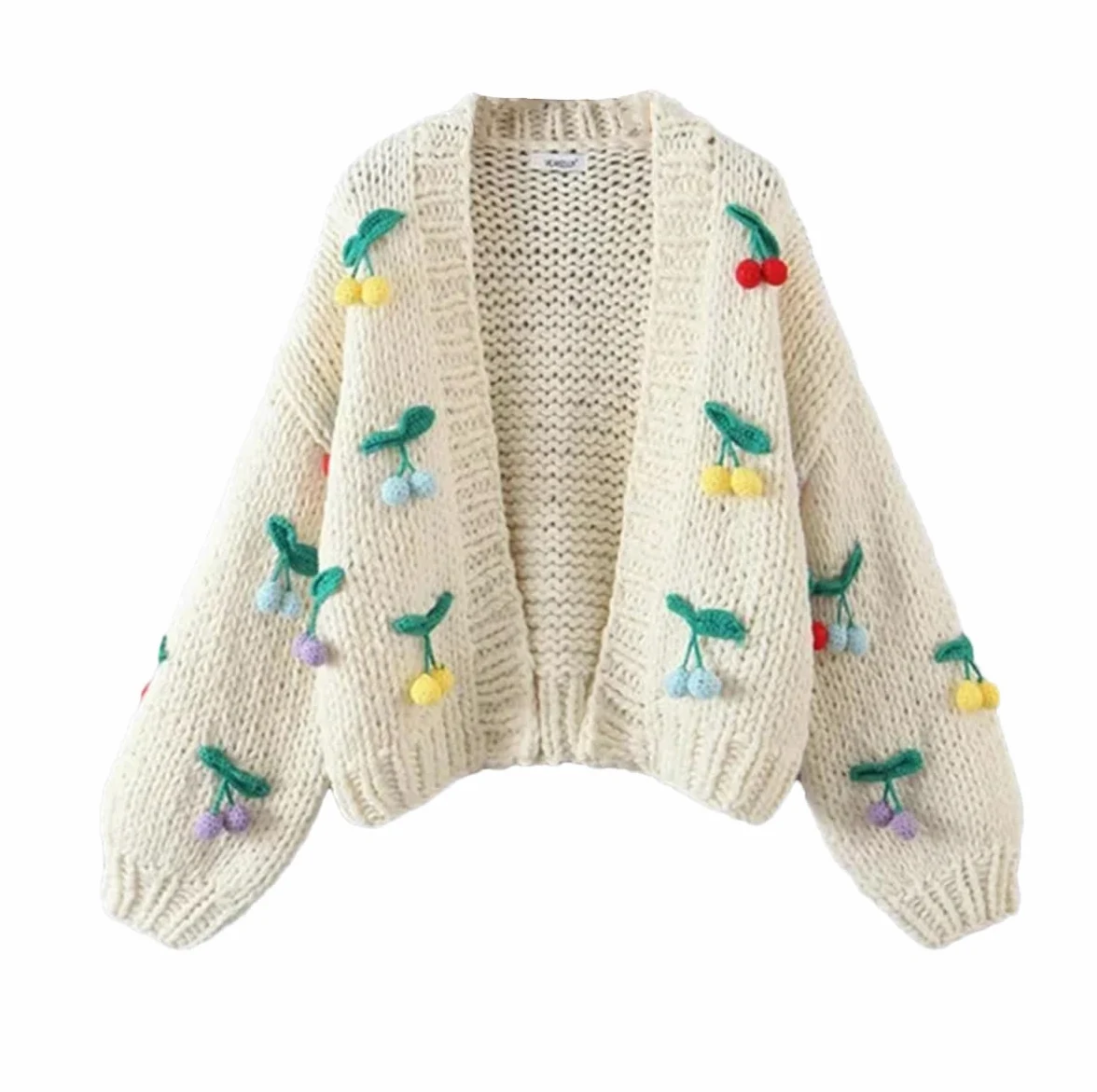Damski sweter z dekoltem w serek, z długim rękawem, dziergany sweter retro, ręcznie robiony sweter szydełkowy vintage