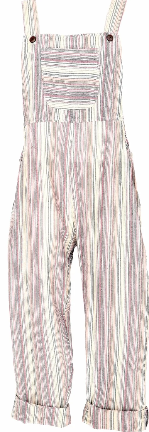 GURU SHOP Przewiewne ogrodniczki, w paski, styl etno oversize, jednoczęściowy, letni kombinezon, damskie bawełniane